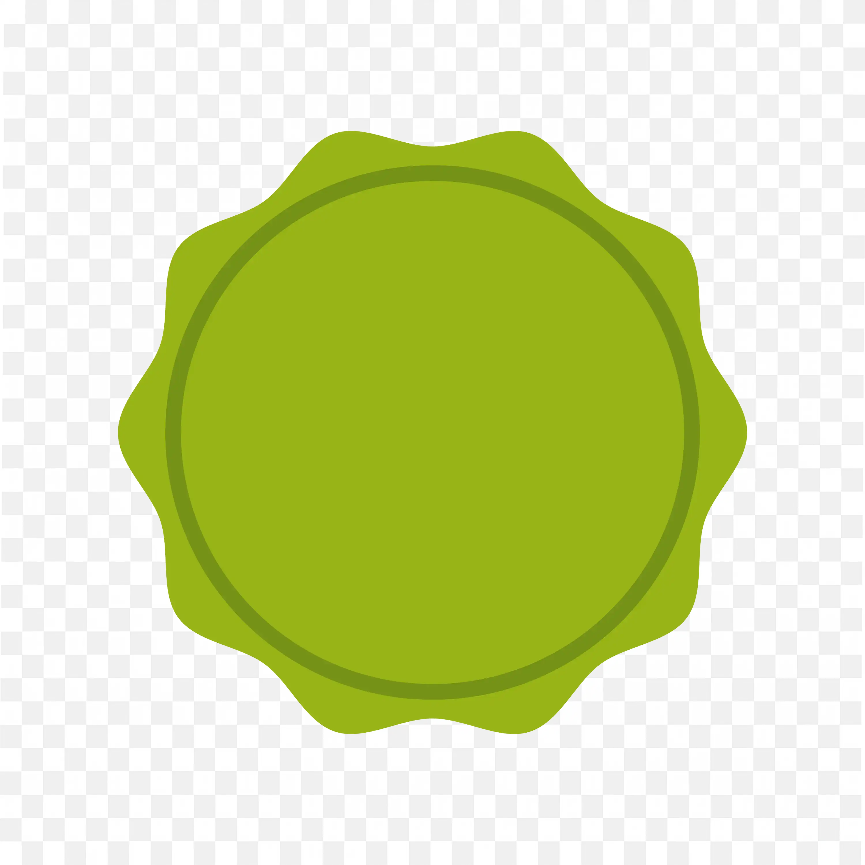 Green Wavy Circle Badge with Double Border on White Background