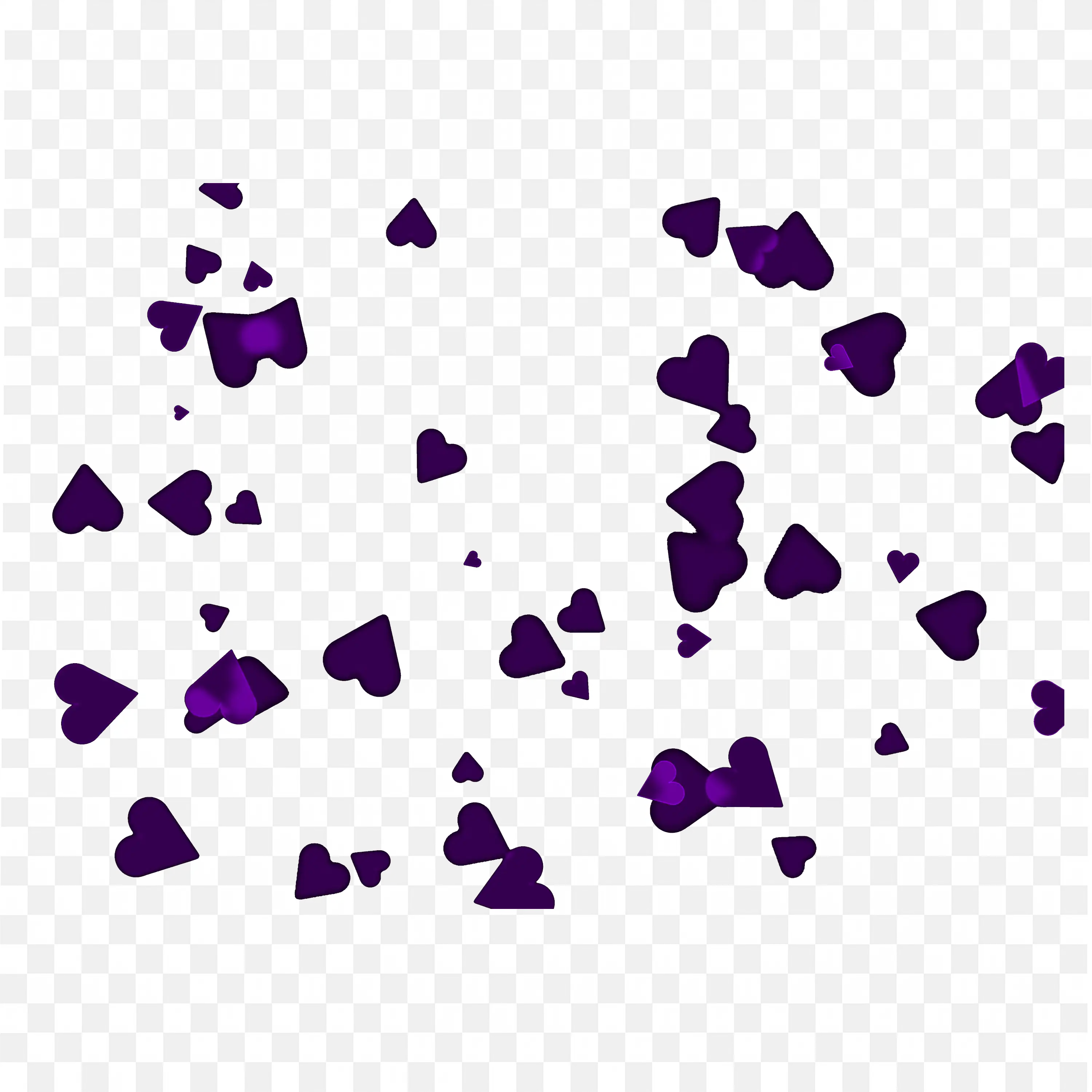 Group of Purple Heart Confetti Overlay on Black Background