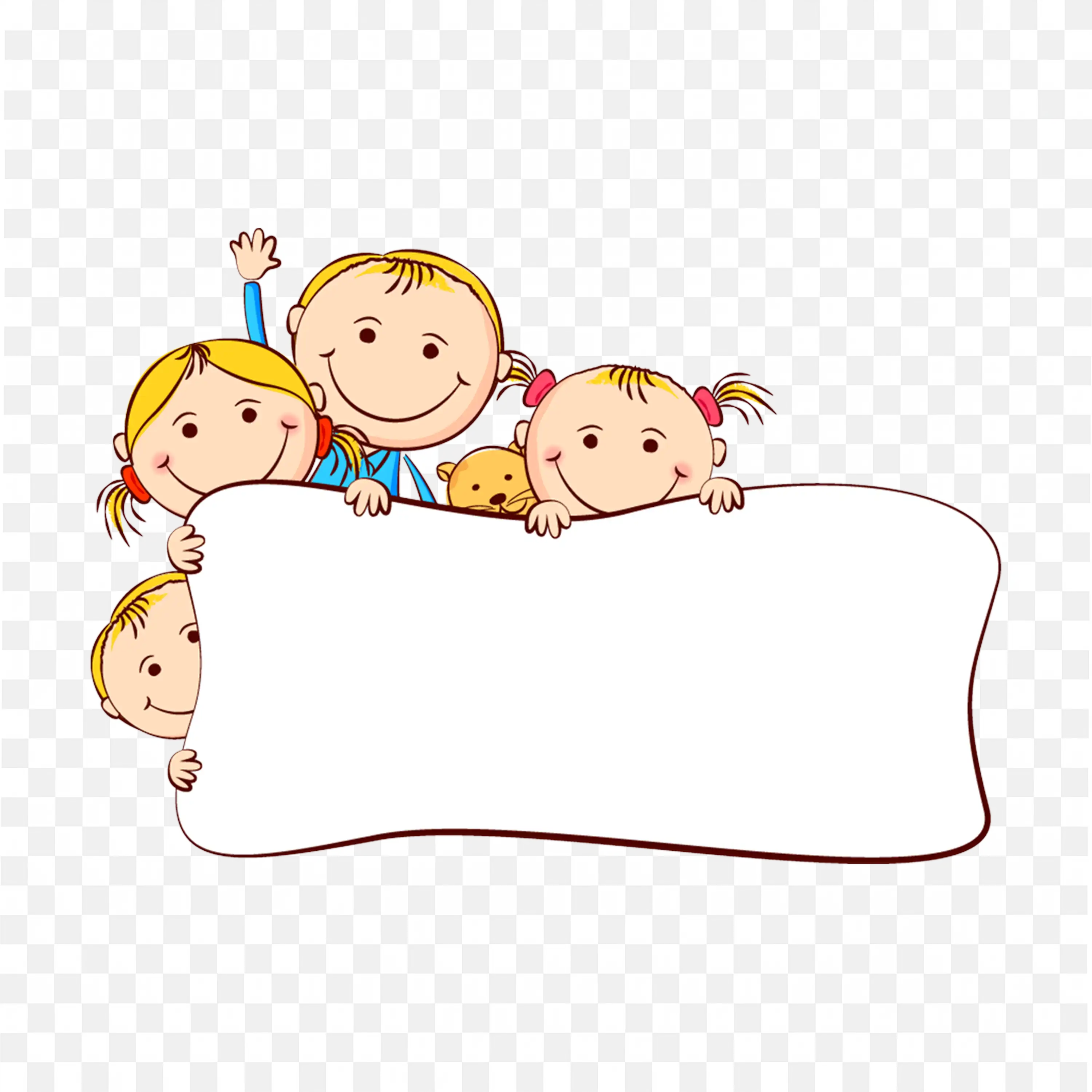Kids Holding Blank Sign Banner Cartoon Style PNG Download