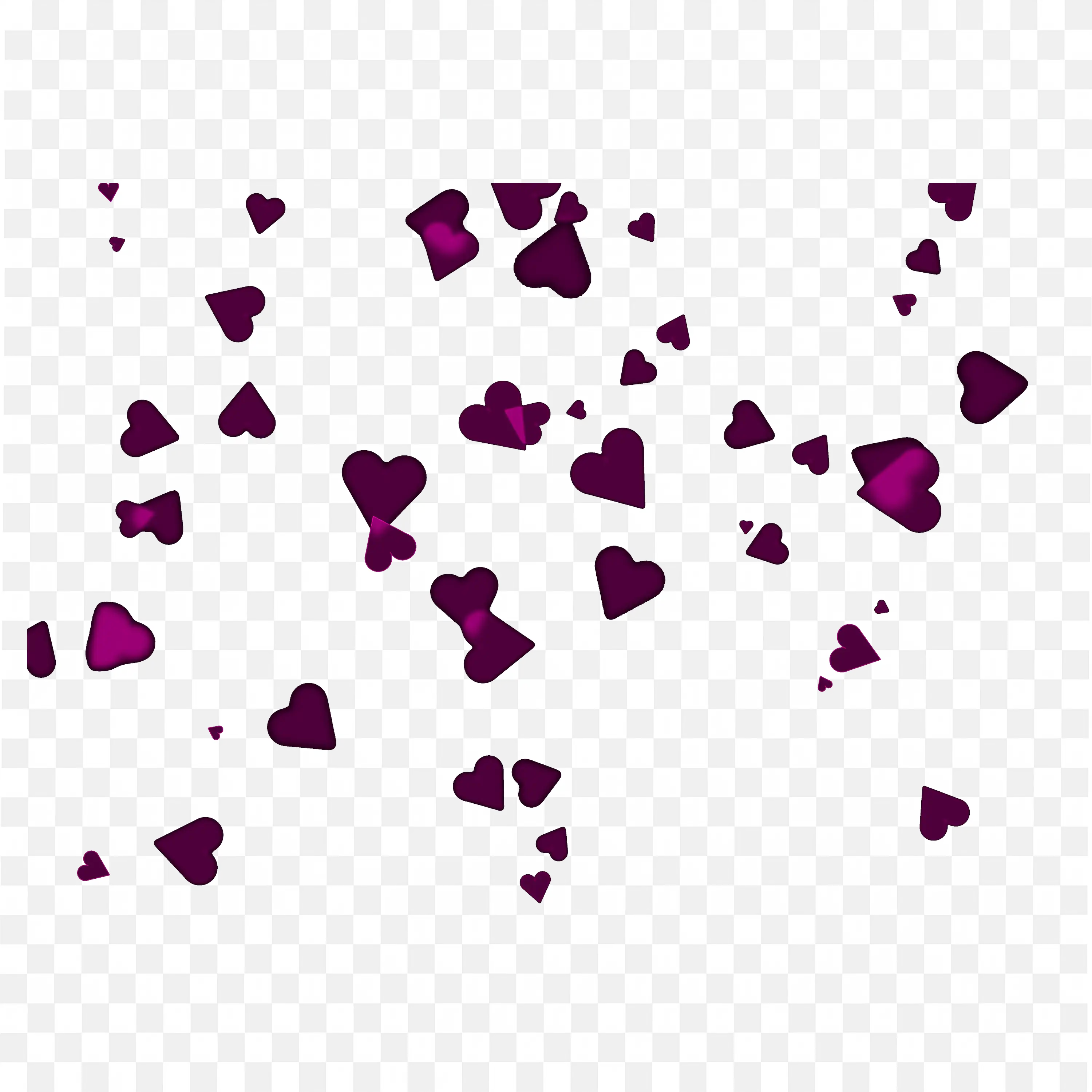 Magenta Heart Confetti Overlay on Black Background PNG