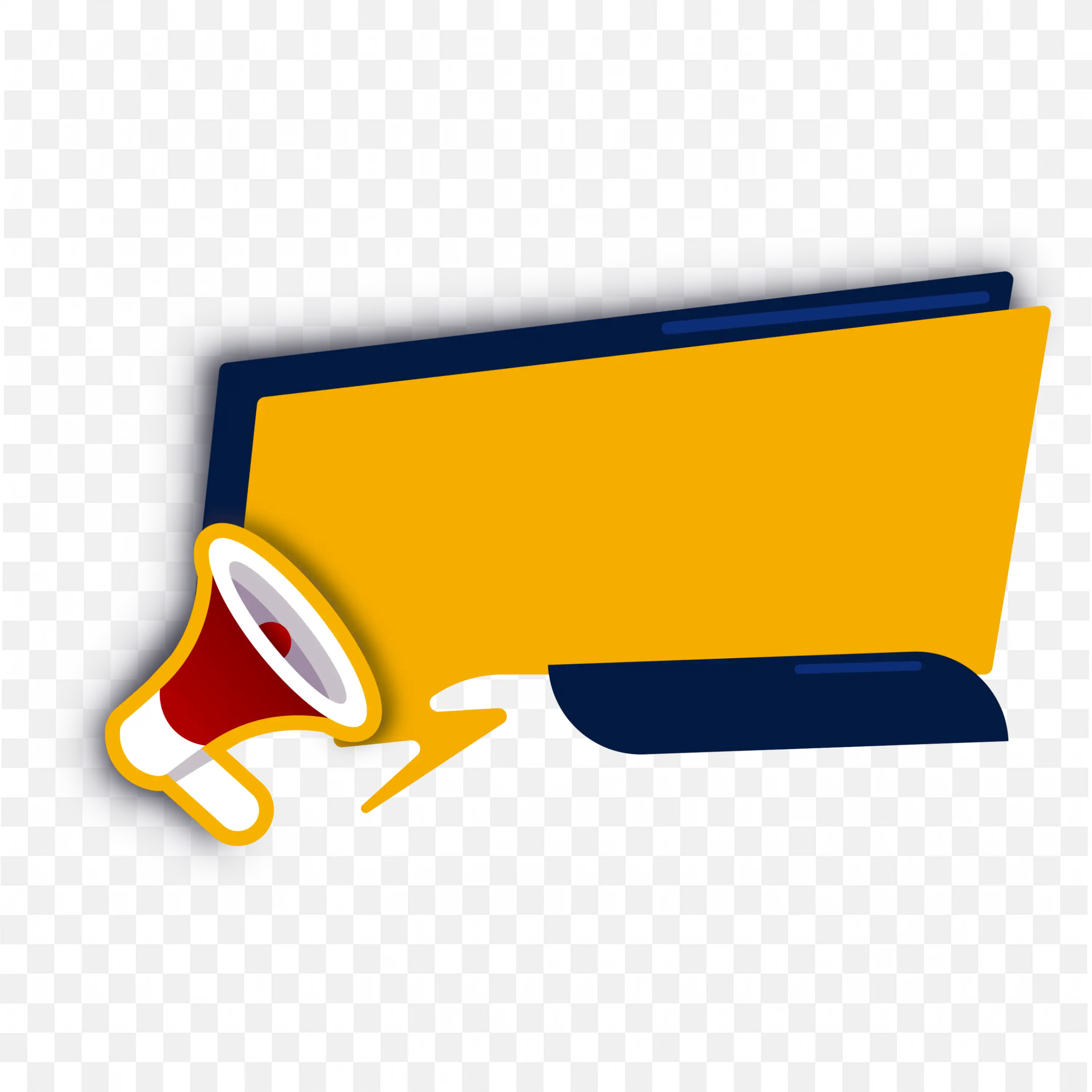 Megaphone Yellow Speech Bubble Label Banner with Shadows