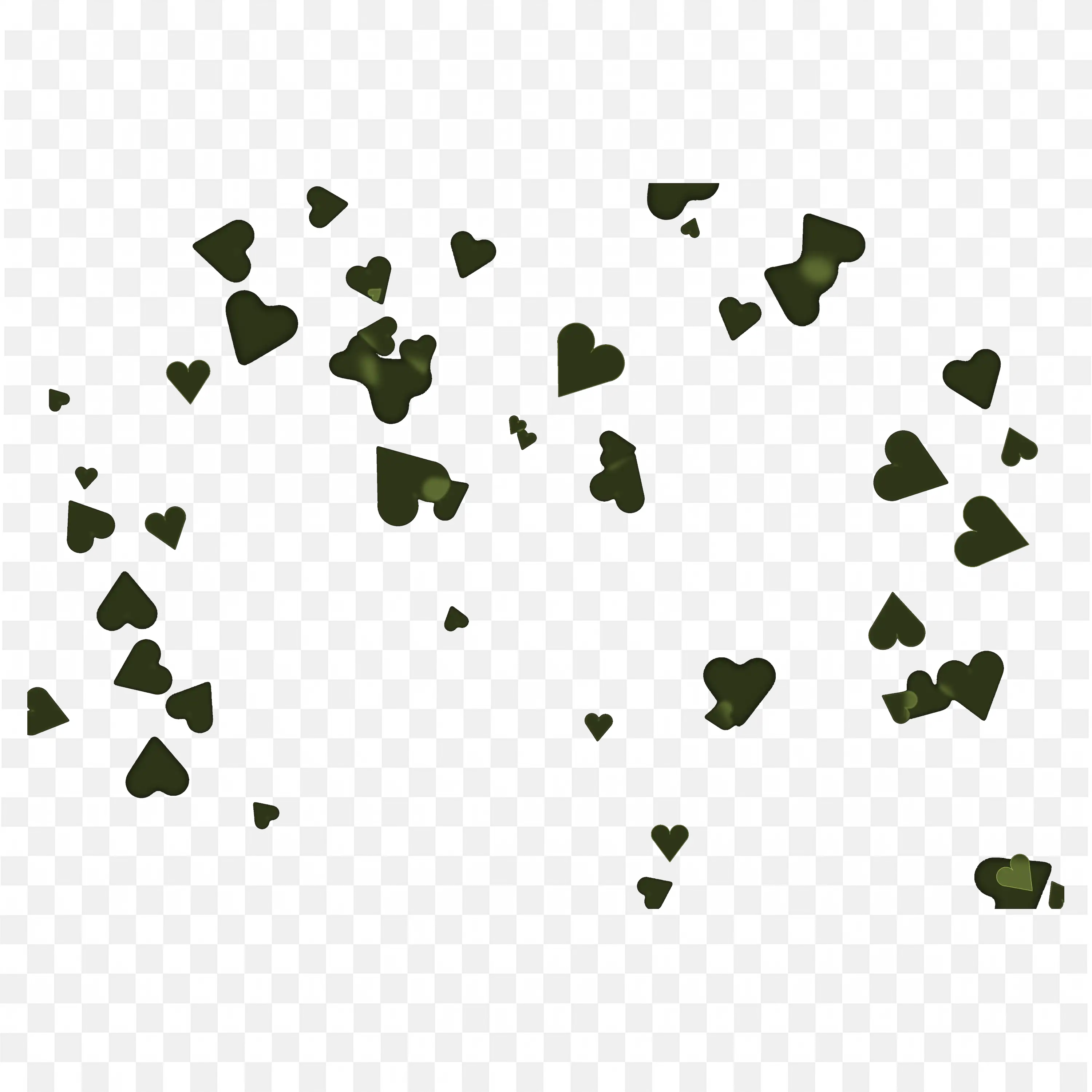Olive Green Heart Confetti Overlay on Black Background PNG