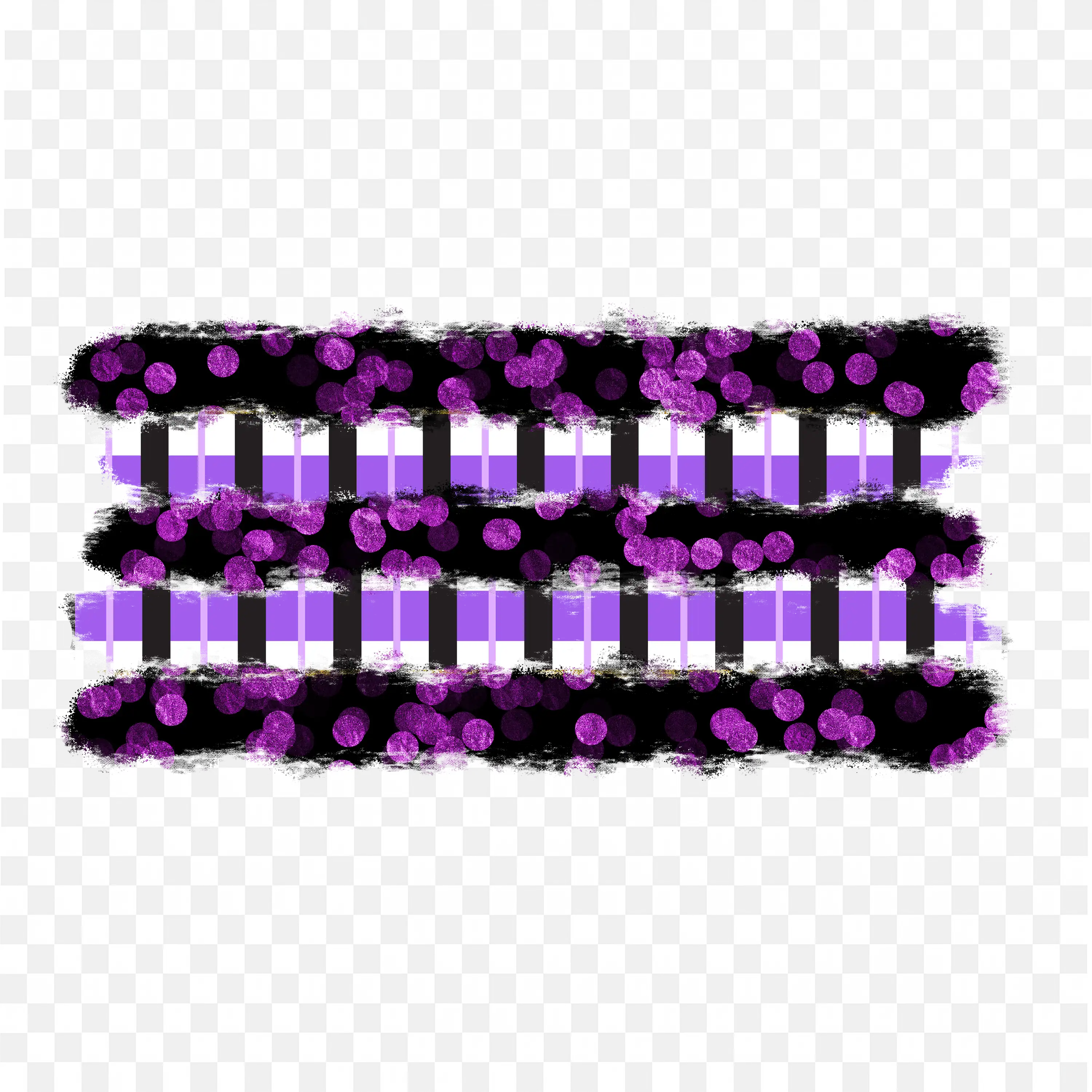 Plaid and Floral Purple Black Banner with Stripes PNG