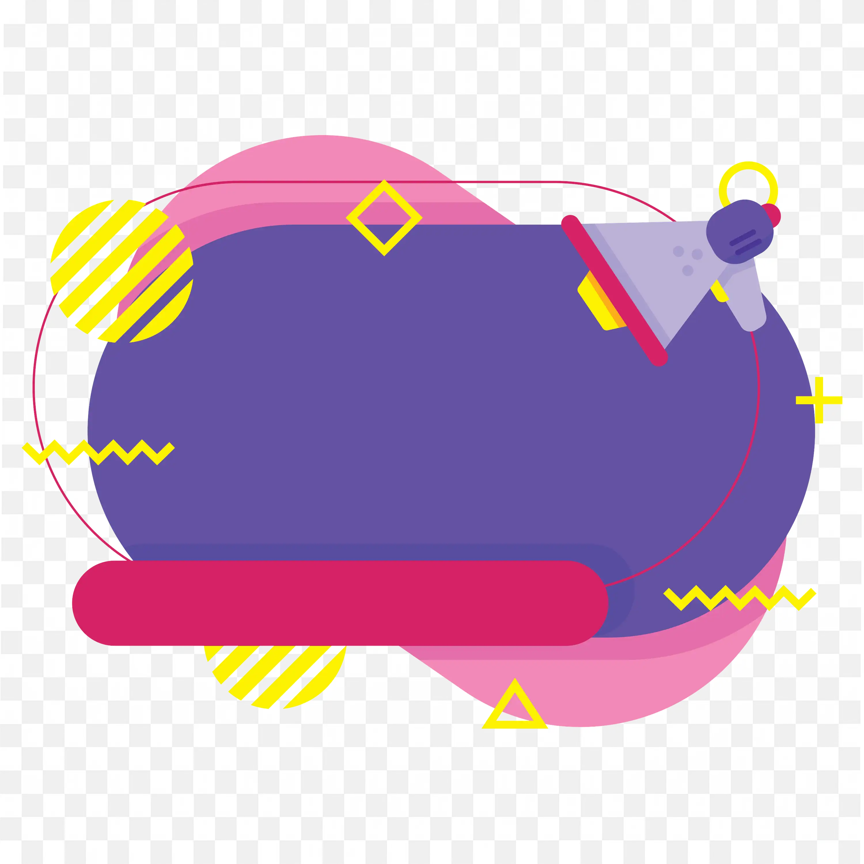 Purple Blob and Geometric Shapes in Memphis Style Art PNG