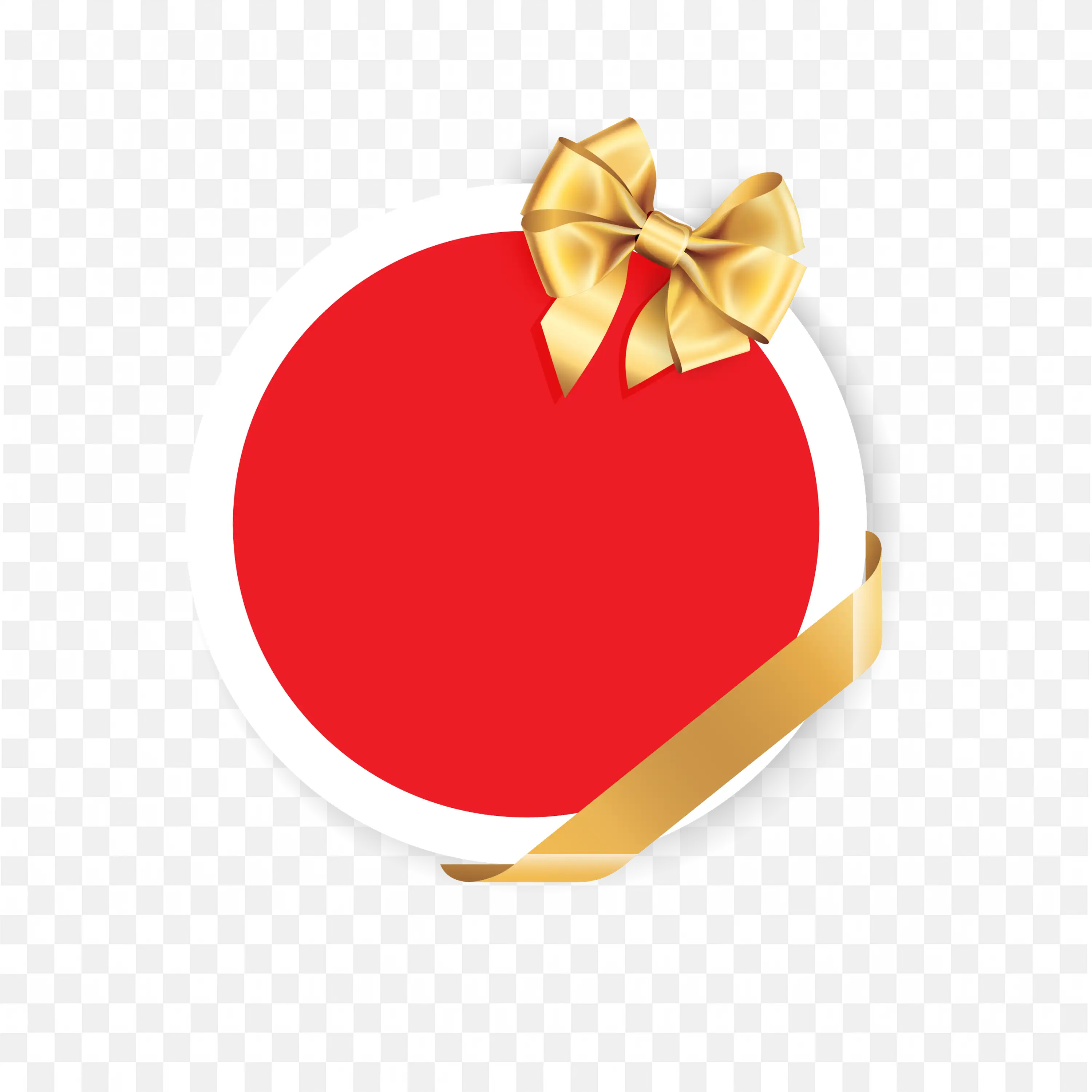 Red Circle Gift Tag with Gold Ribbon and Bow PNG Download