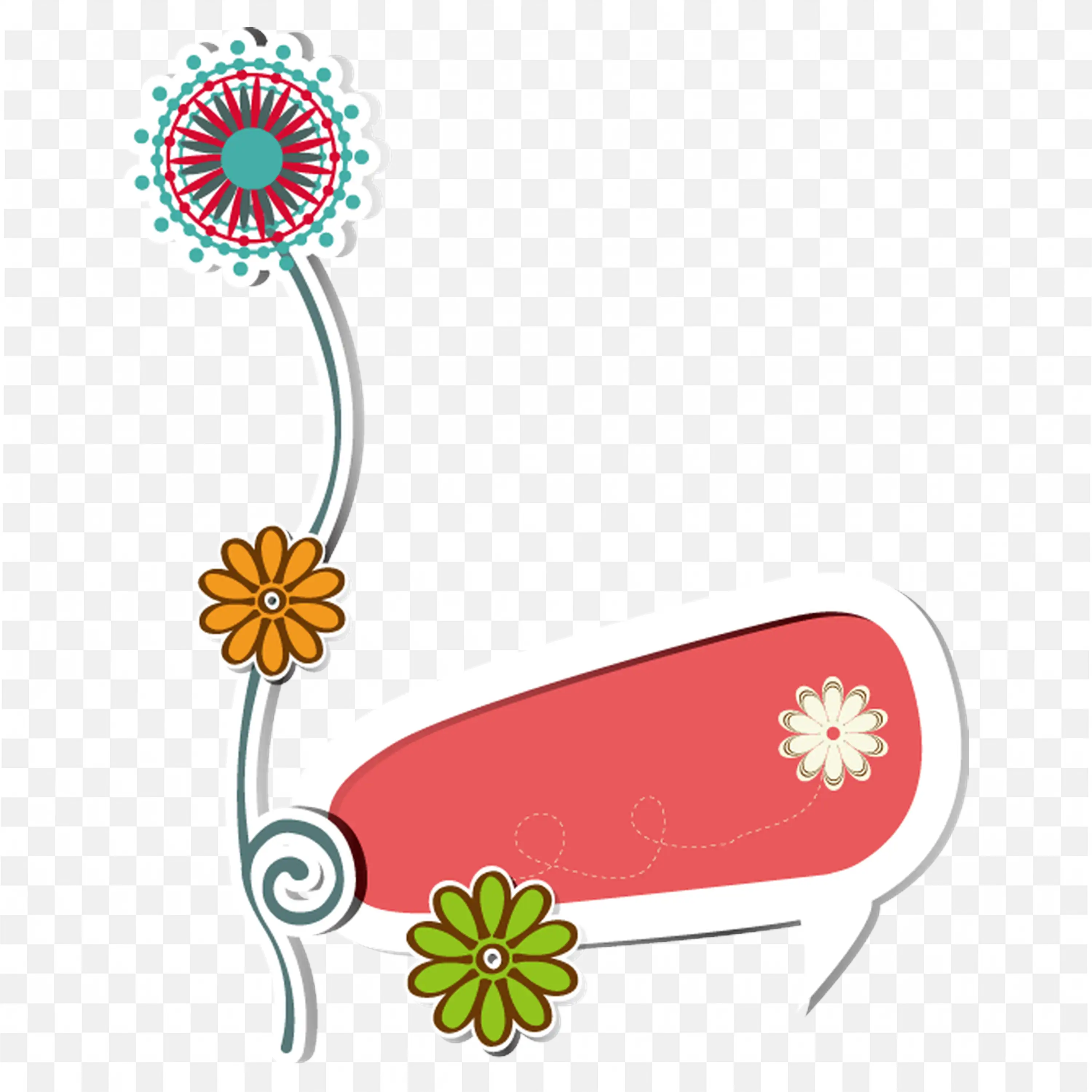 Red Label with Floral Decorations PNG Design Clipart File
