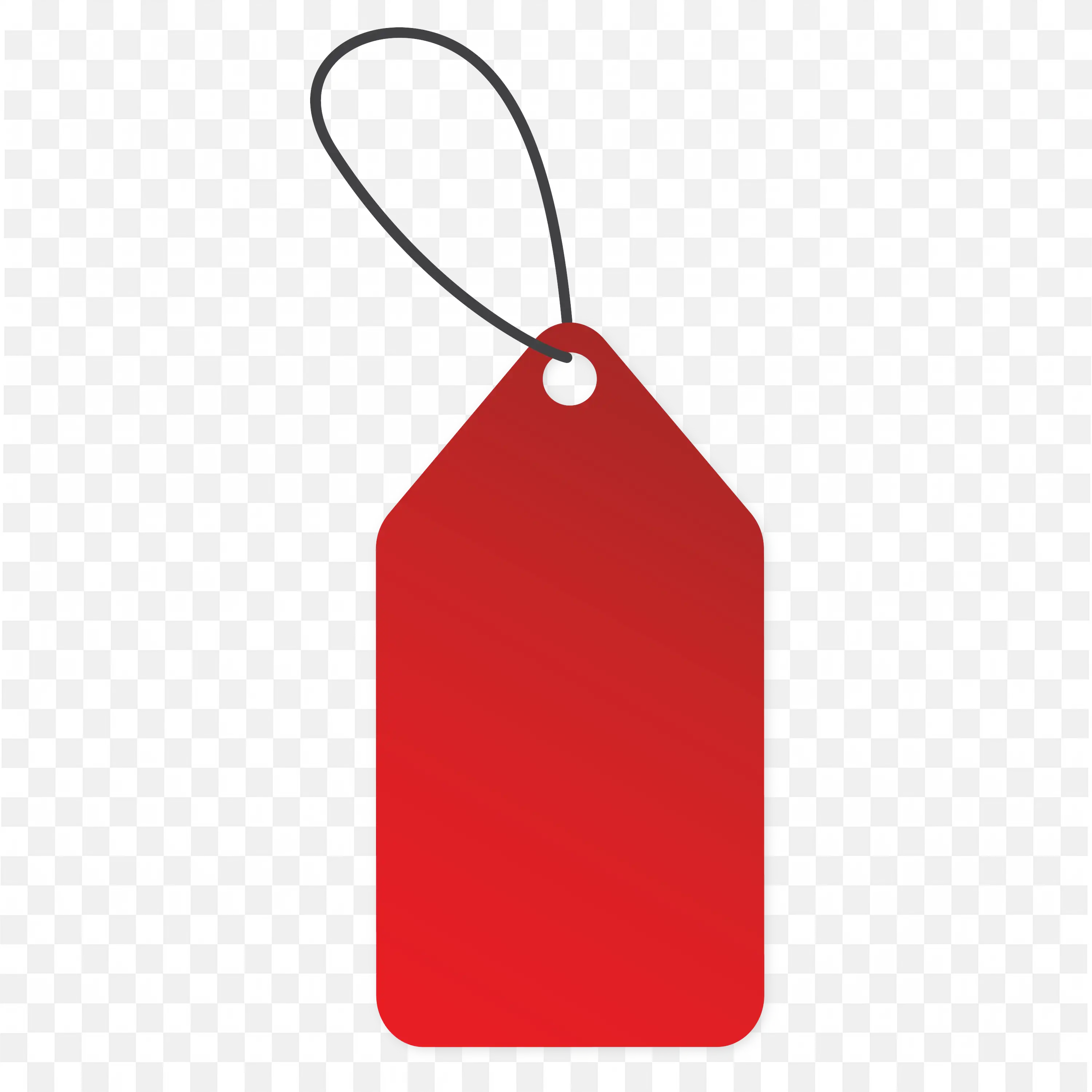 Red Price Tag with Black String on White Background PNG