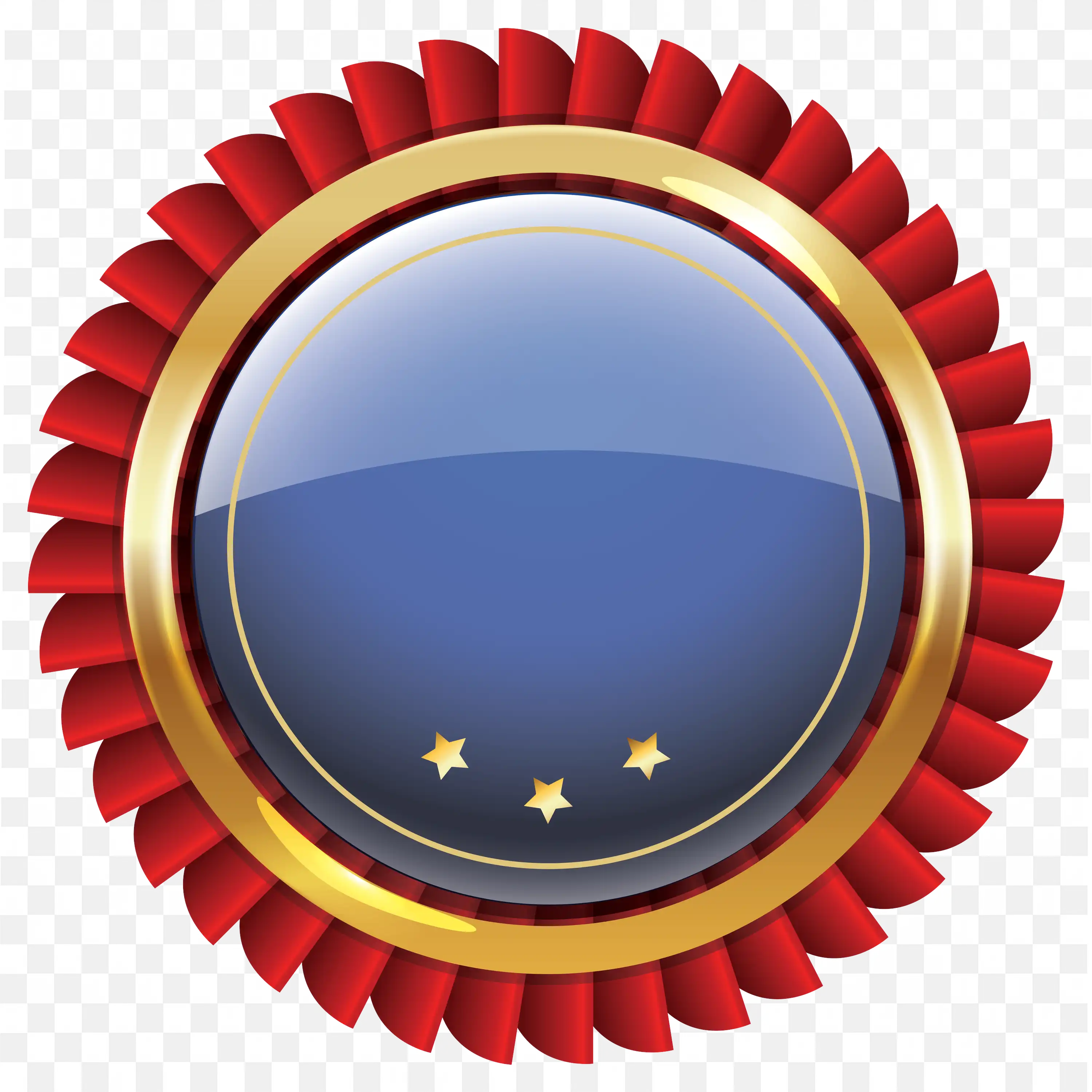 Red Ribbon Circle Badge with Gold Trim and Blue Center PNG