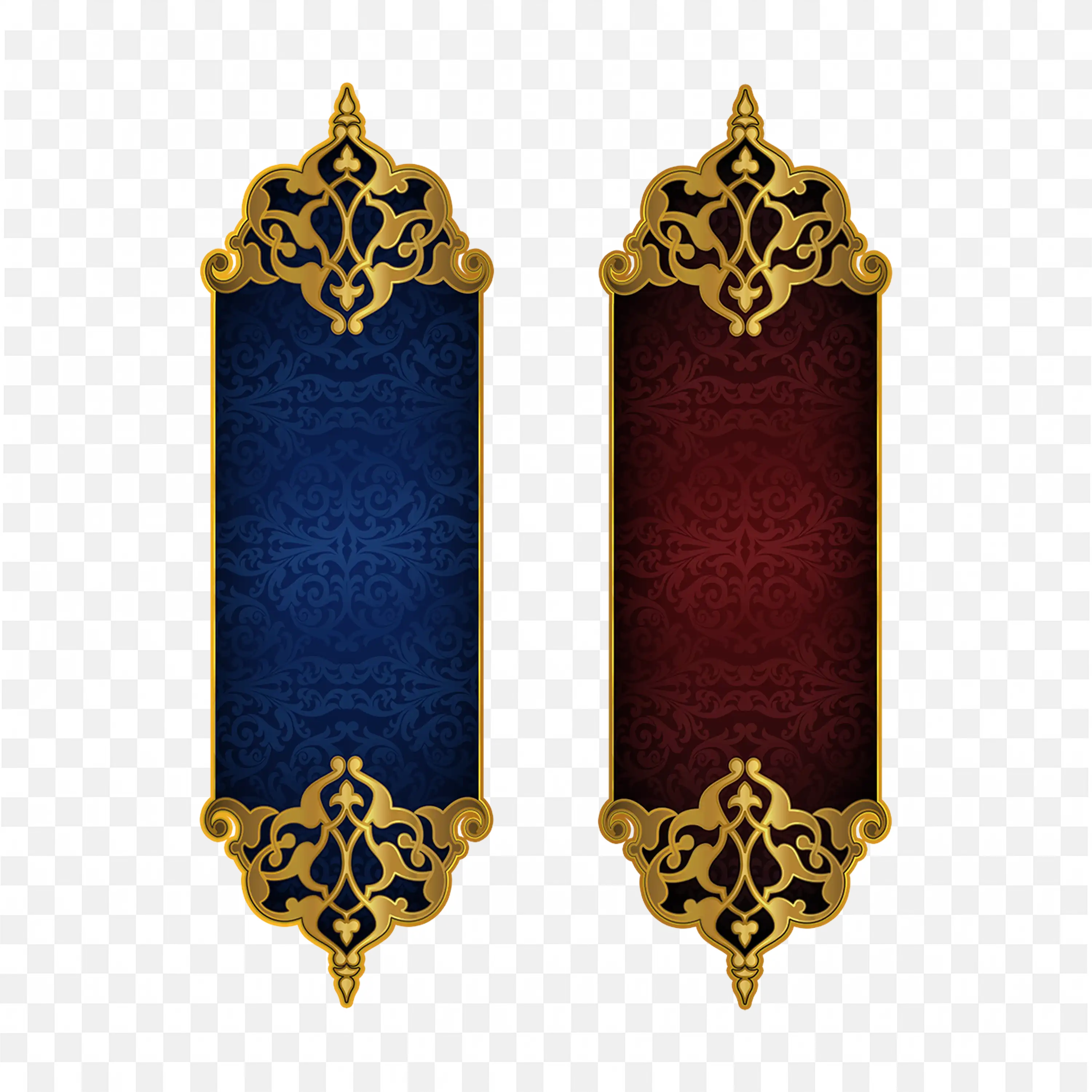 Royal Vertical Ornate Banners in Red and Blue with Gold Trim