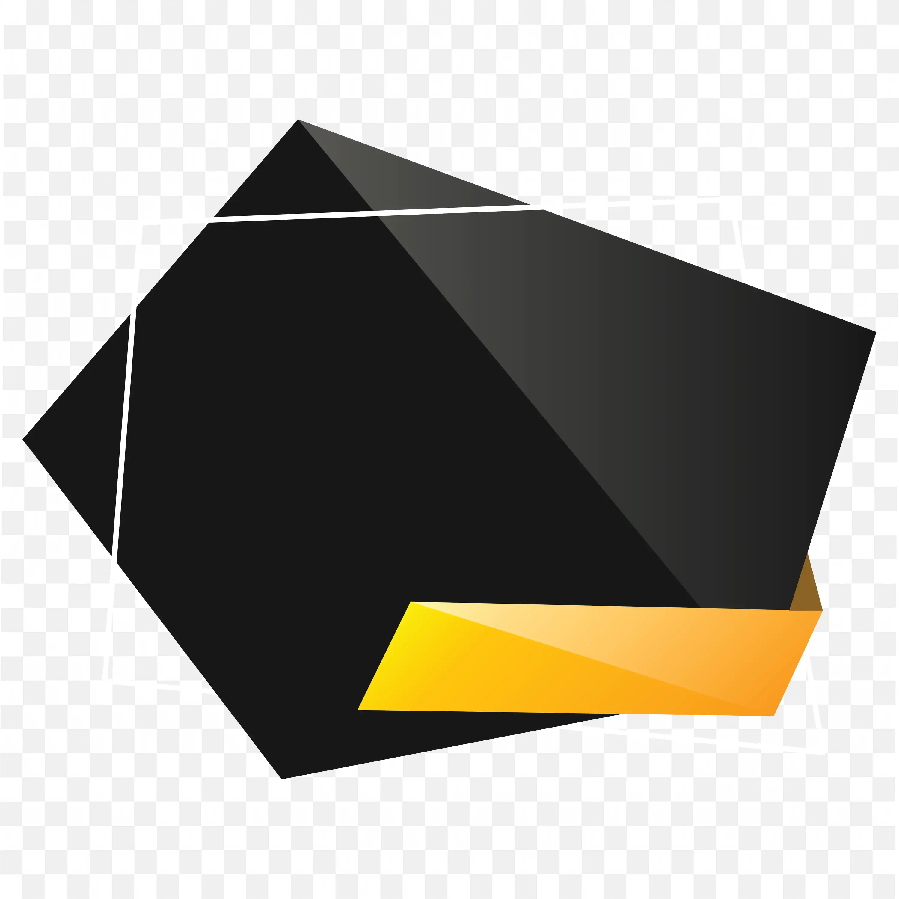 Stylized Tilted Black Banner with Gold Ribbon Accent PNG