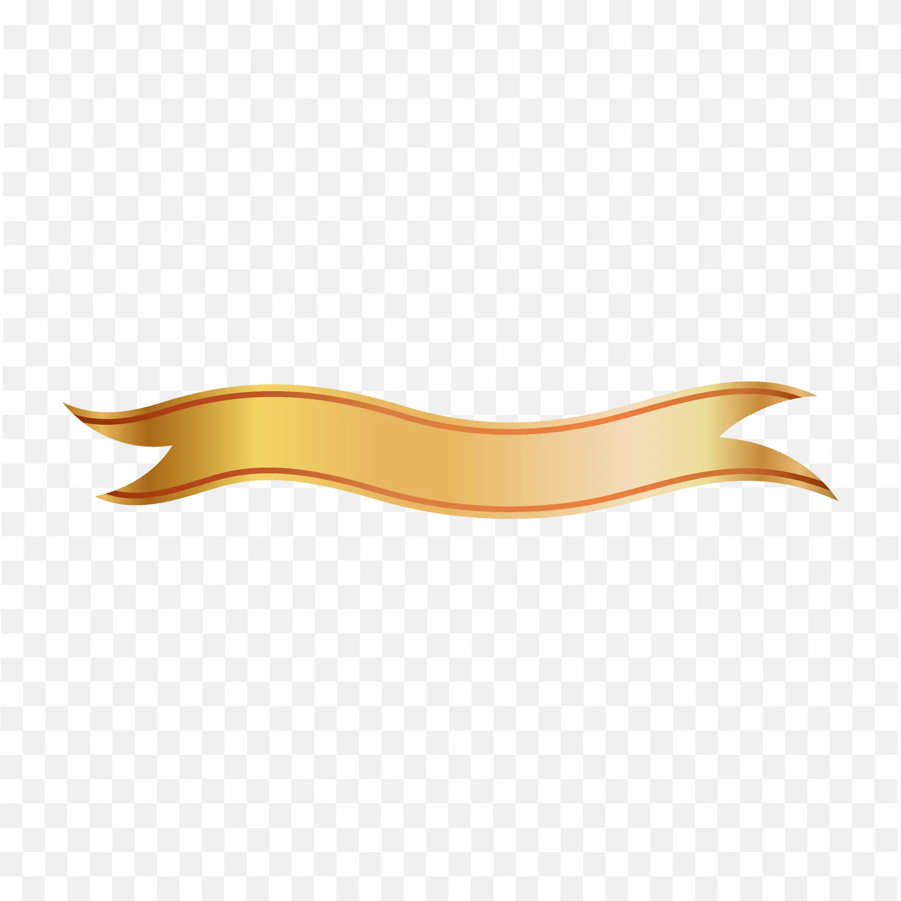 Thin Curved Gold Ribbon with Folded Ends Banner PNG