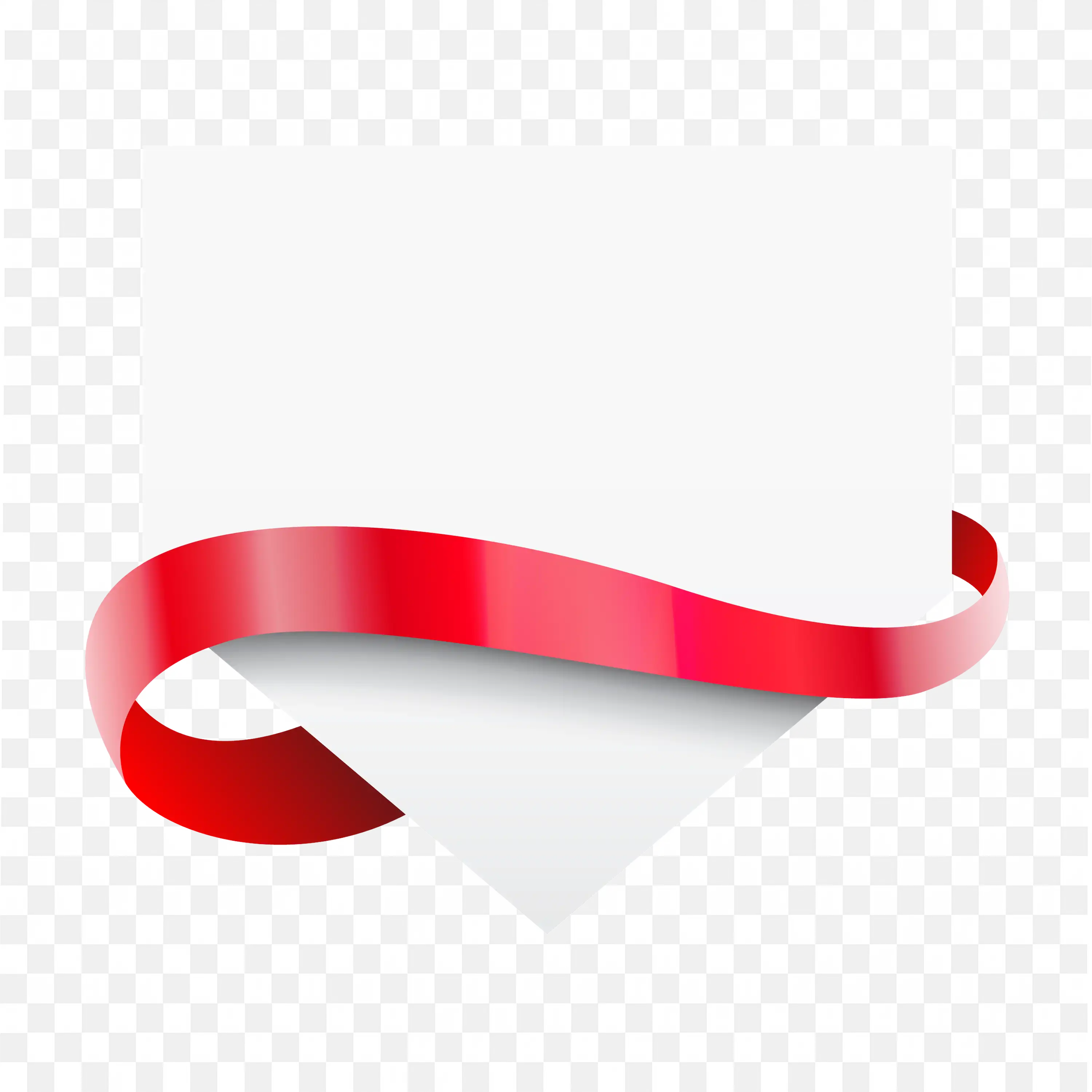 Triangular Badge Decorated with Bright Curved Red Ribbon PNG