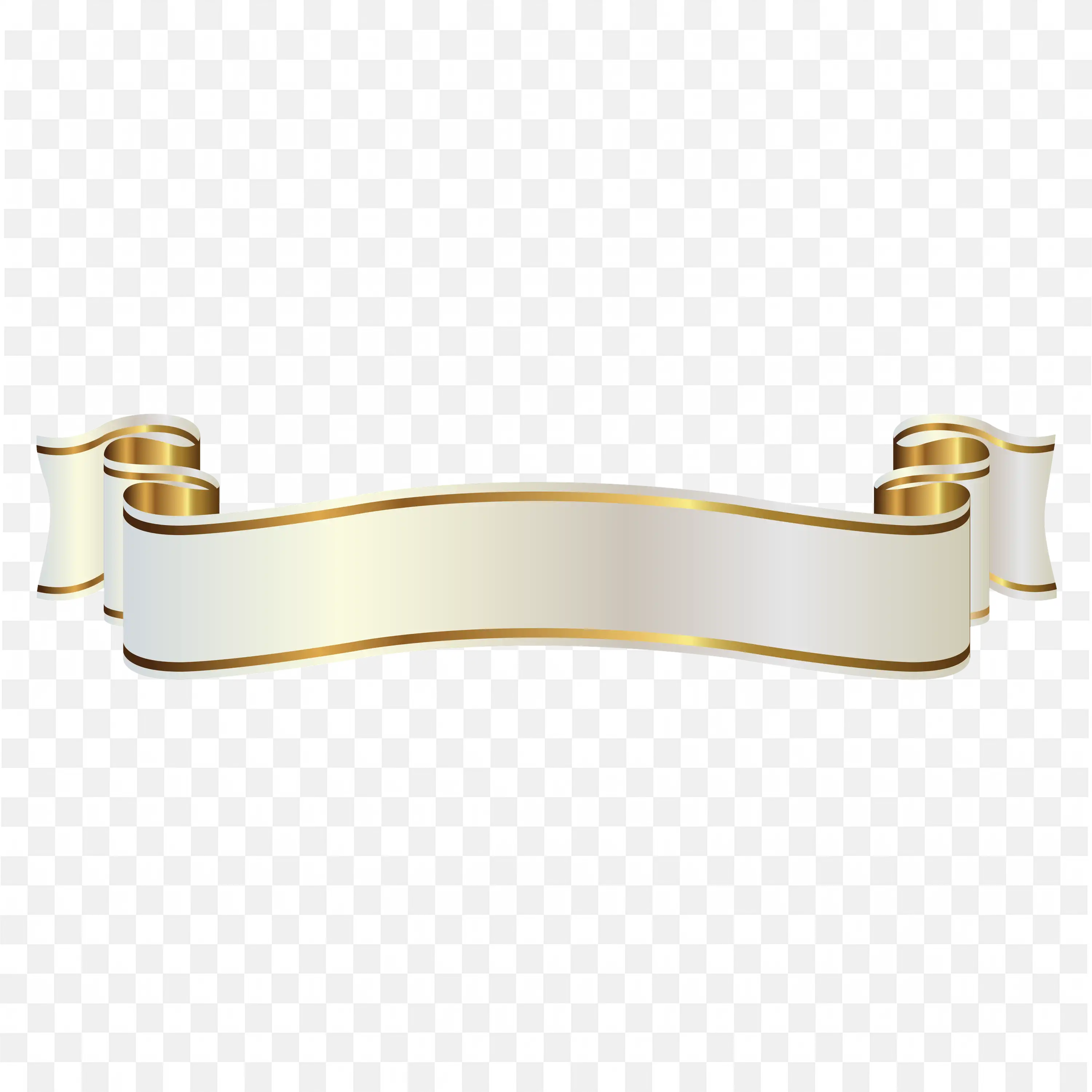 White and Gold Curved Ribbon Banner PNG Vector Clipart File