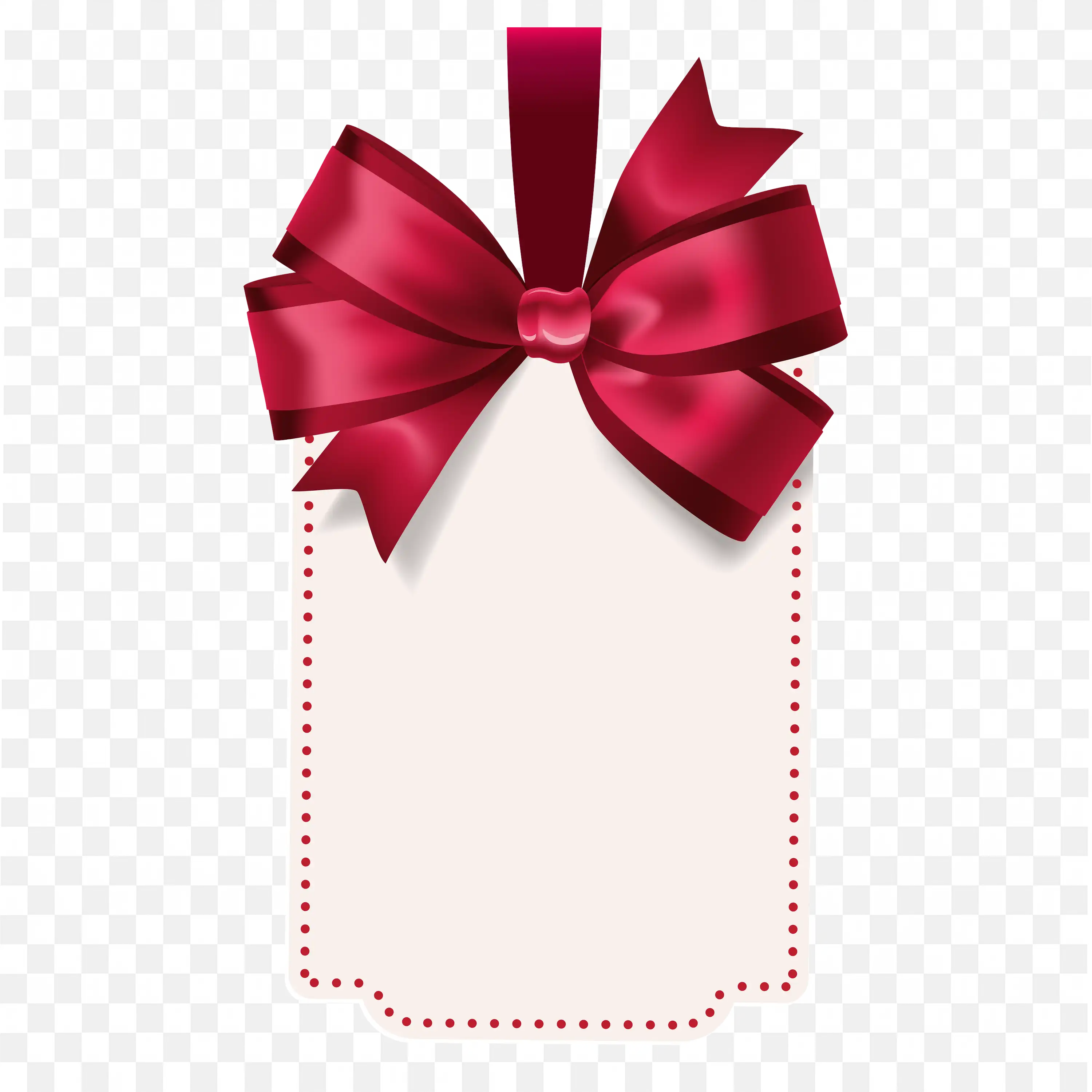 White Gift Tag with Red Satin Ribbon Bow Banner PNG Download
