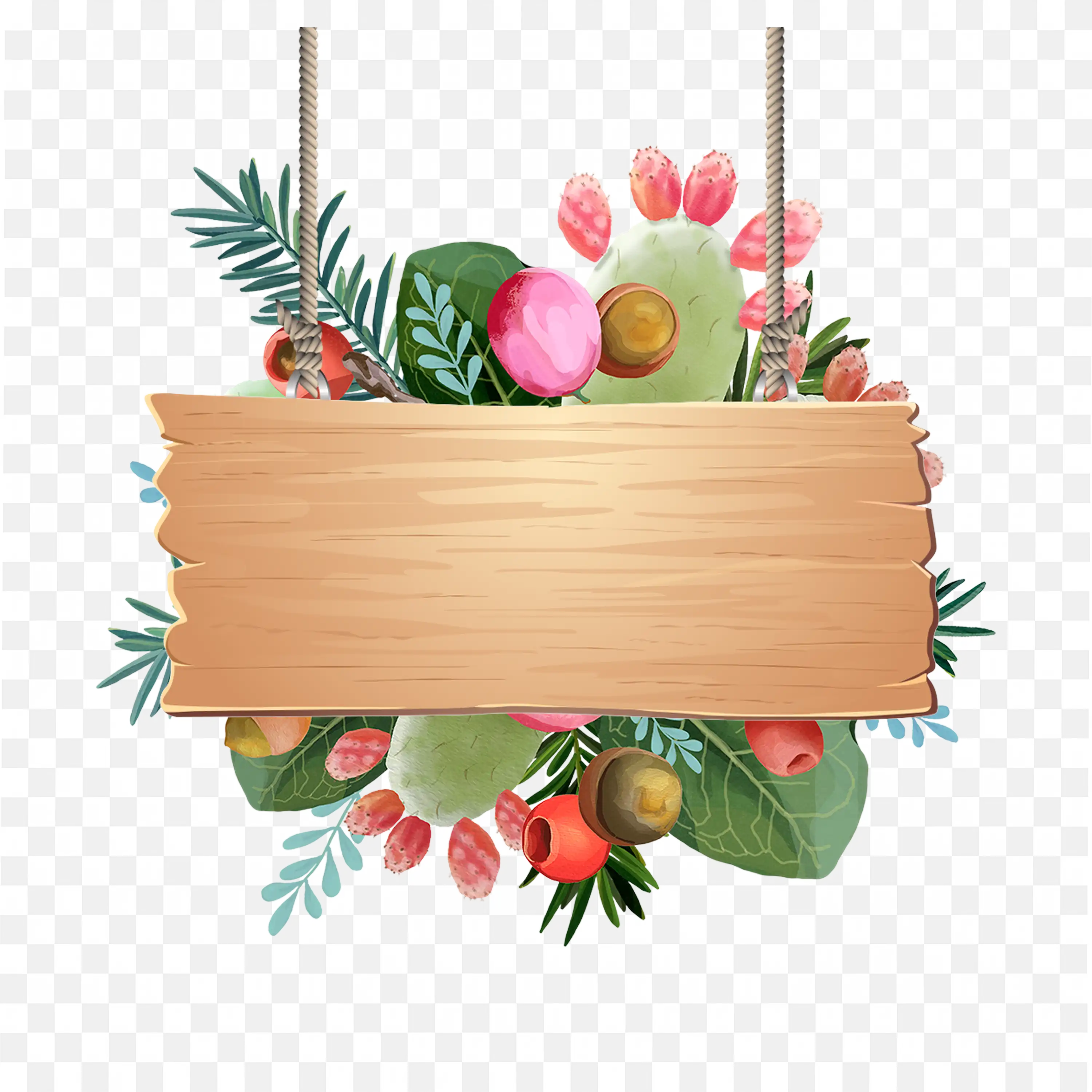 Wooden Hanging Banner with Floral Decor and Christmas Look