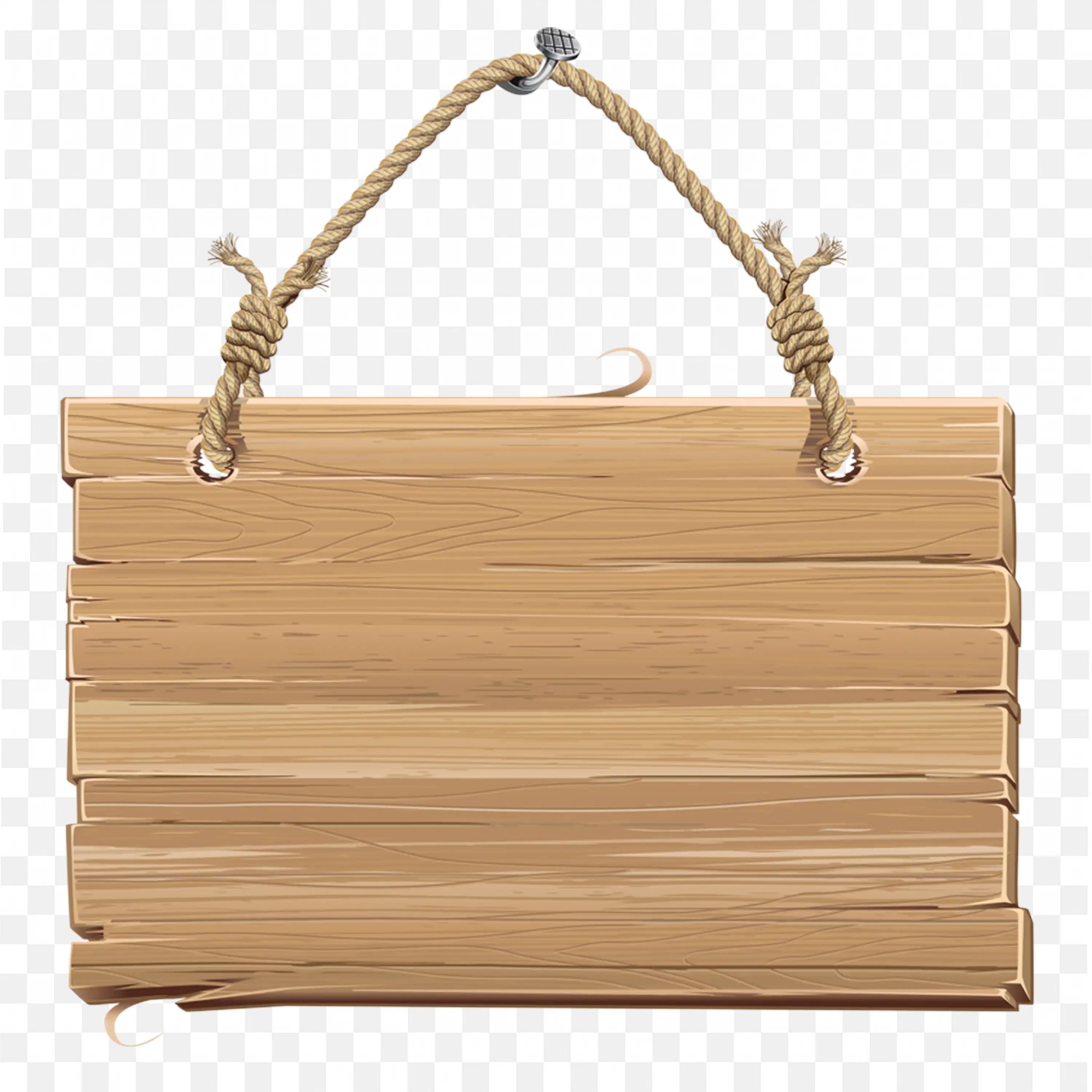 Wooden Hanging Sign Board with Rope Banner PNG Clipart File