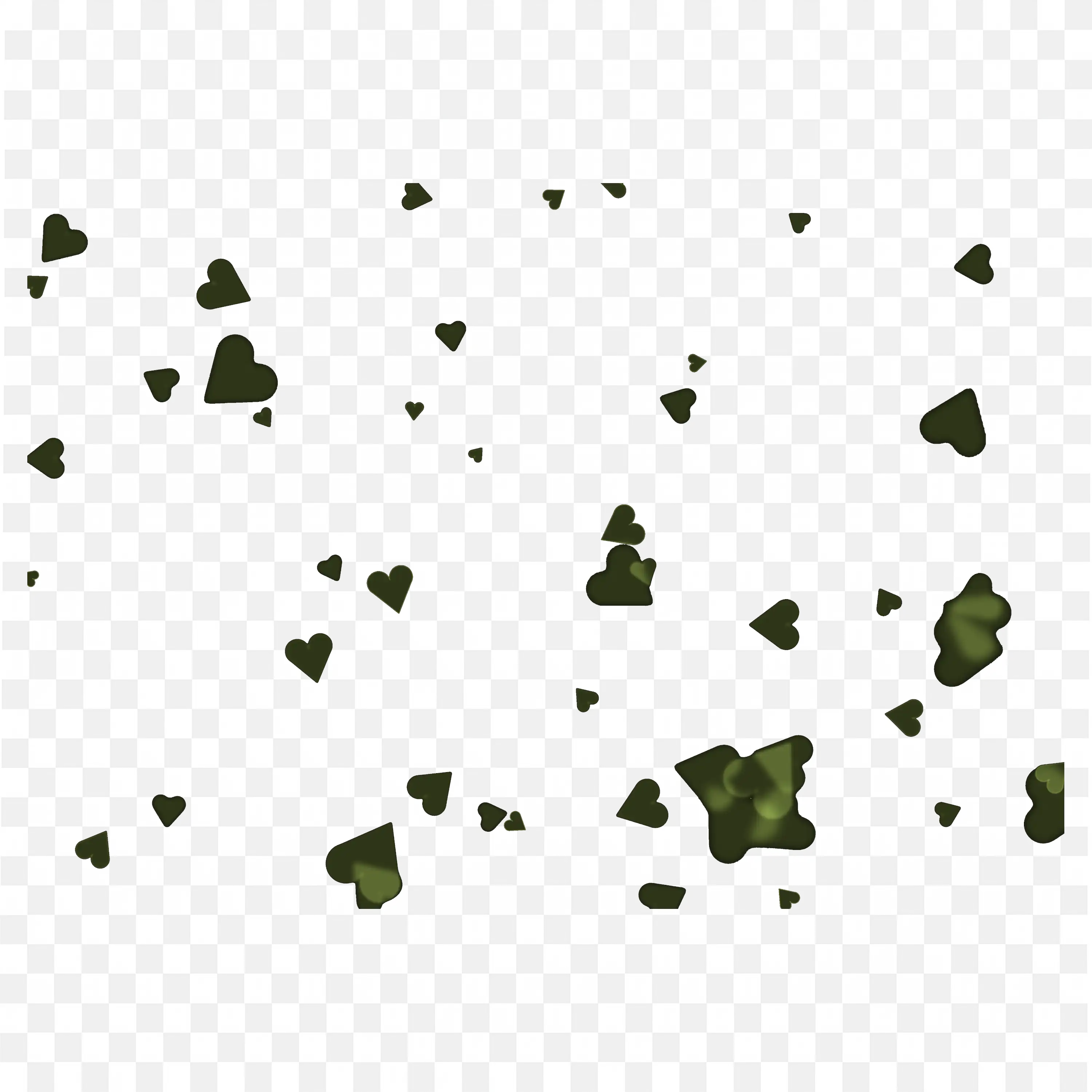 Yellow-Green Heart Confetti Overlay on Black Background PNG