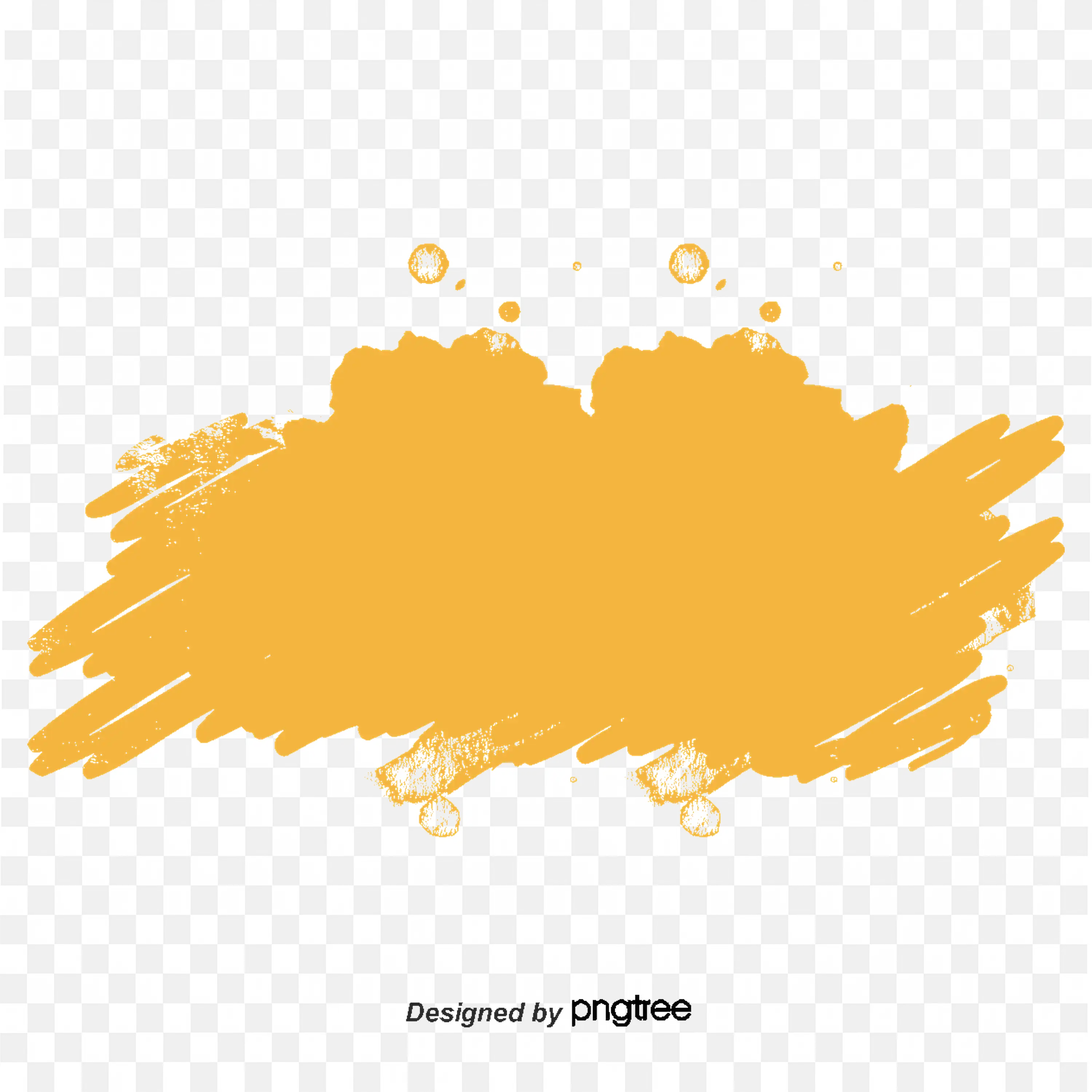 Yellow Paint Brush Stroke Banner with Ink Splatter Effects PNG