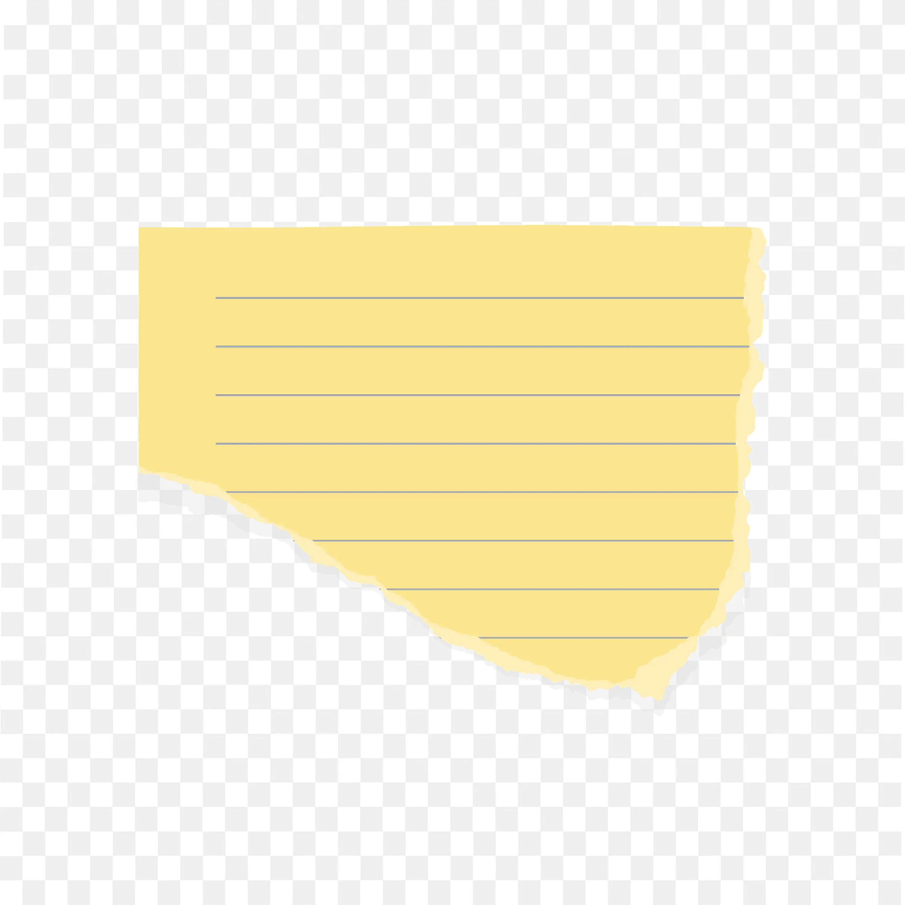 Yellow Torn Lined Paper Scrap with Shadow on White PNG