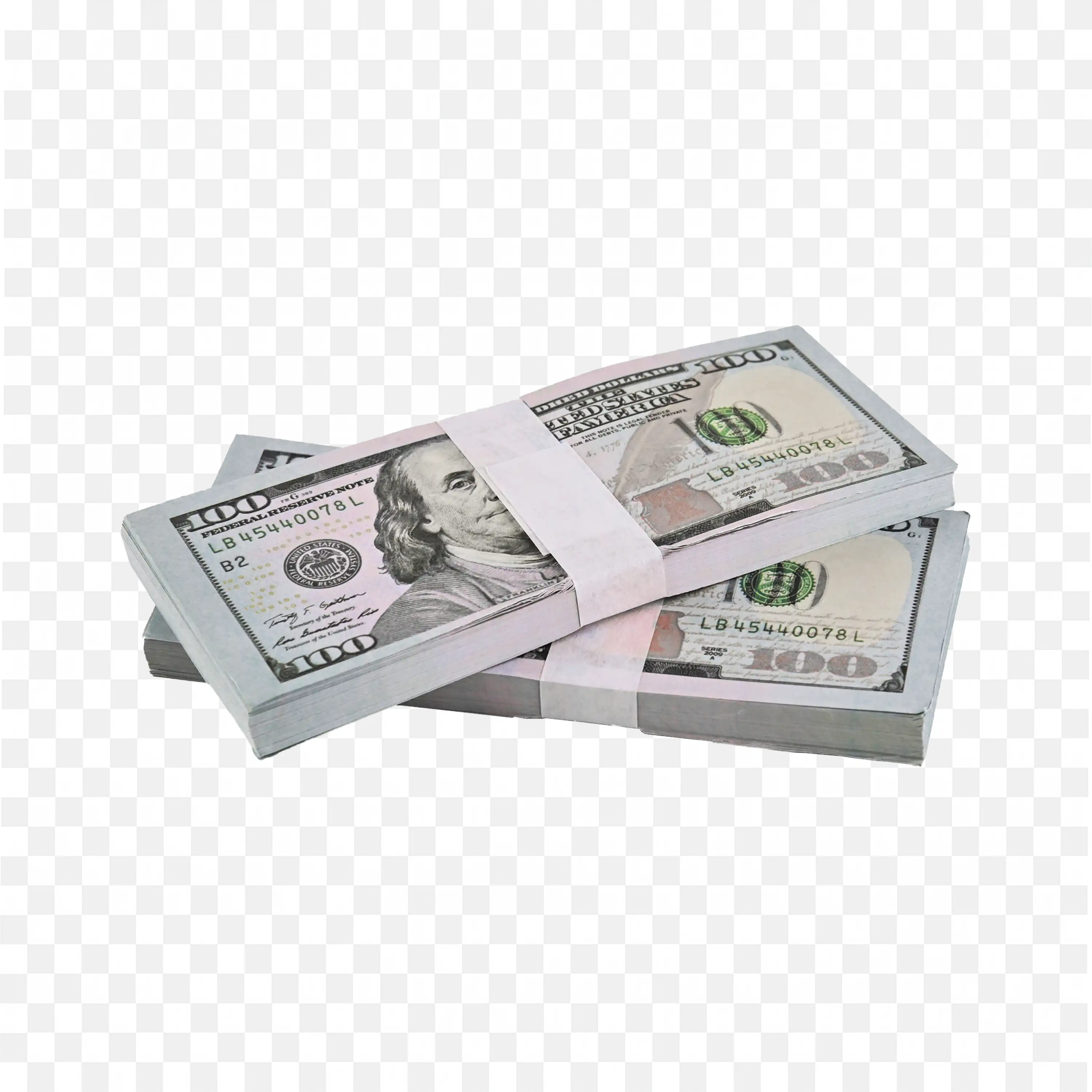 Bundles of One Hundred Dollar Bills with Secure Band Png