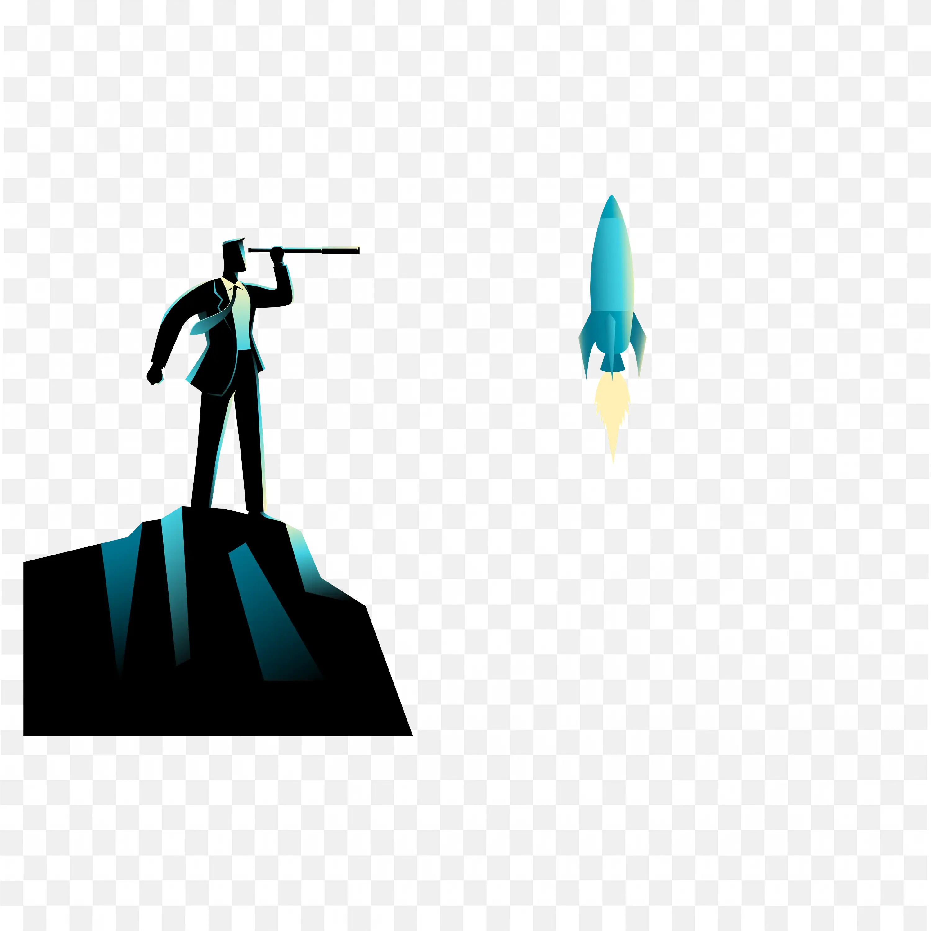 A Businessman with Telescope Looking Rocket Free Png Image
