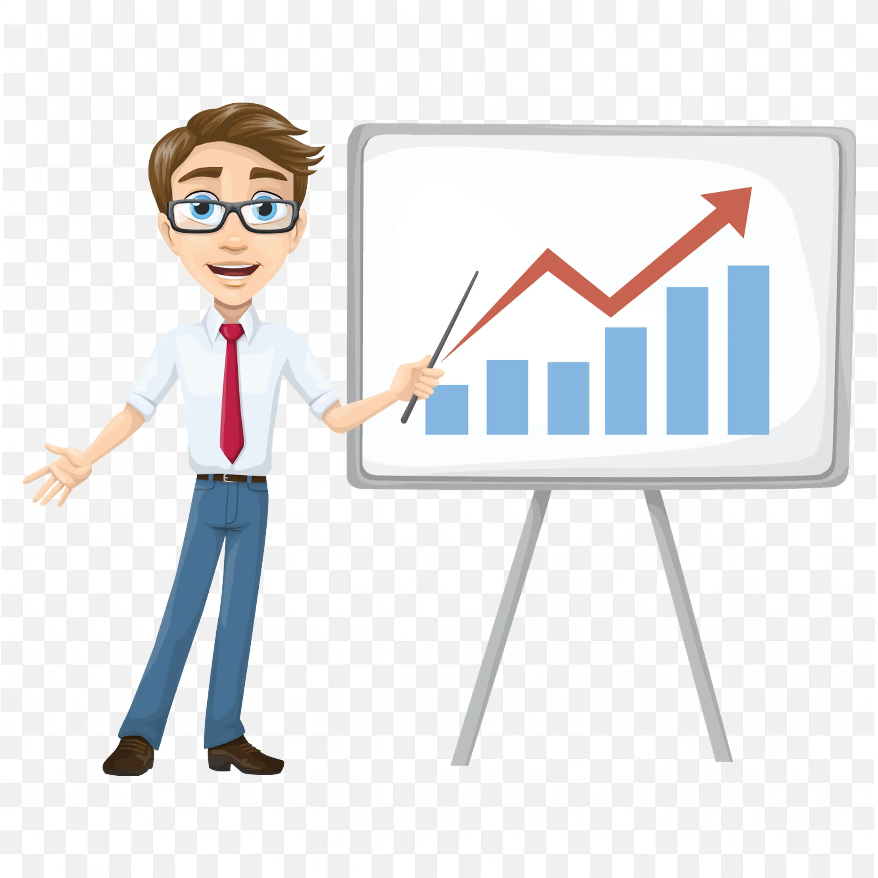 Cartoon Businessman Presenting Growth Chart Png Image
