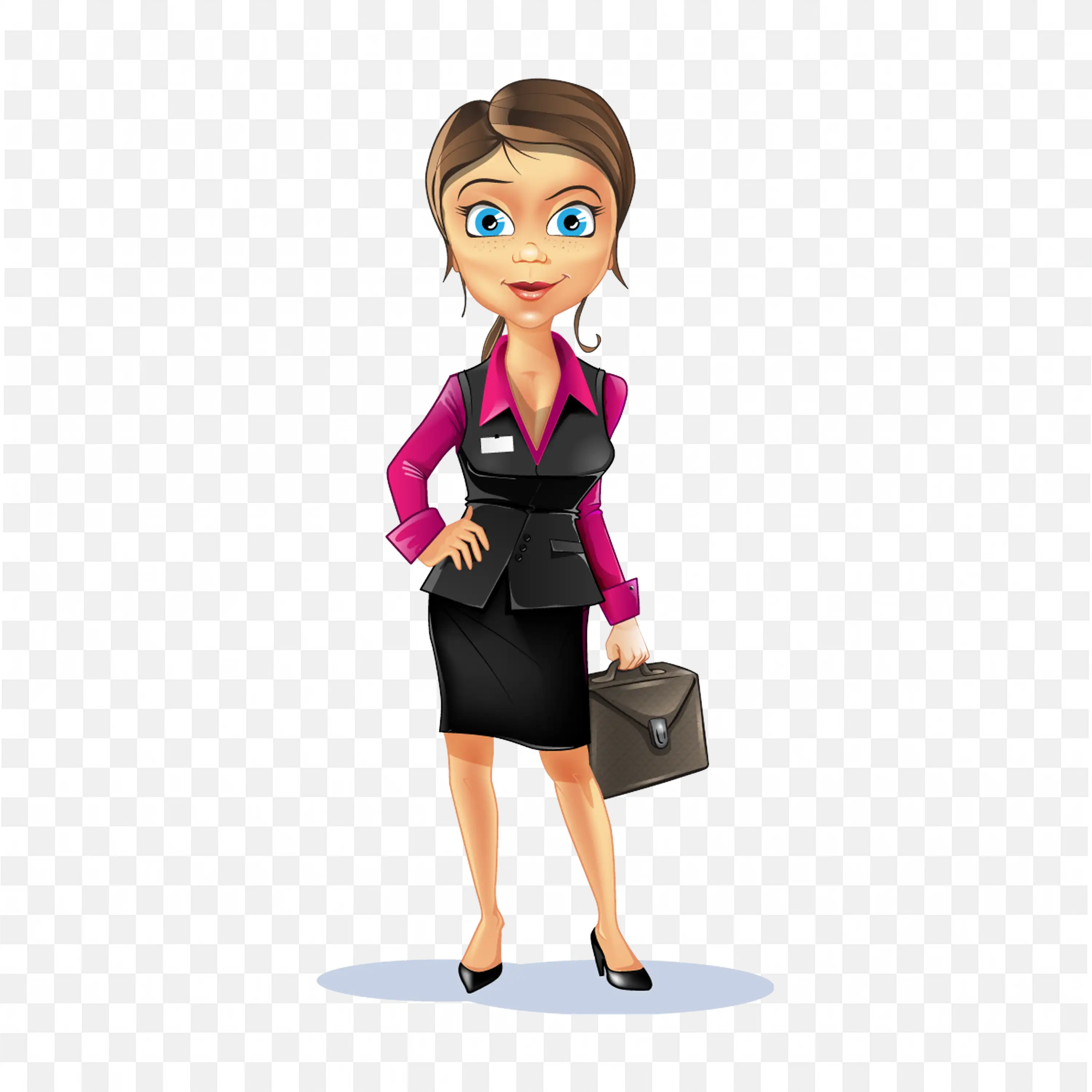 Cartoon Businesswoman Character with Briefcase Free Png
