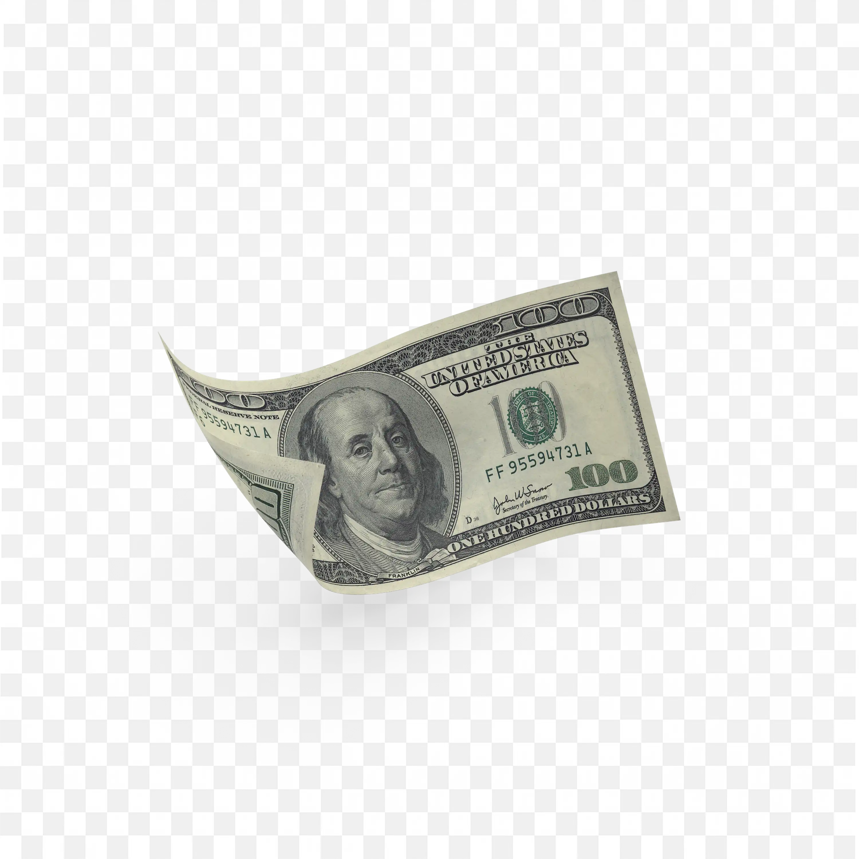 Close Up of a Folded 100 Dollar Bill Floating Free Png Image