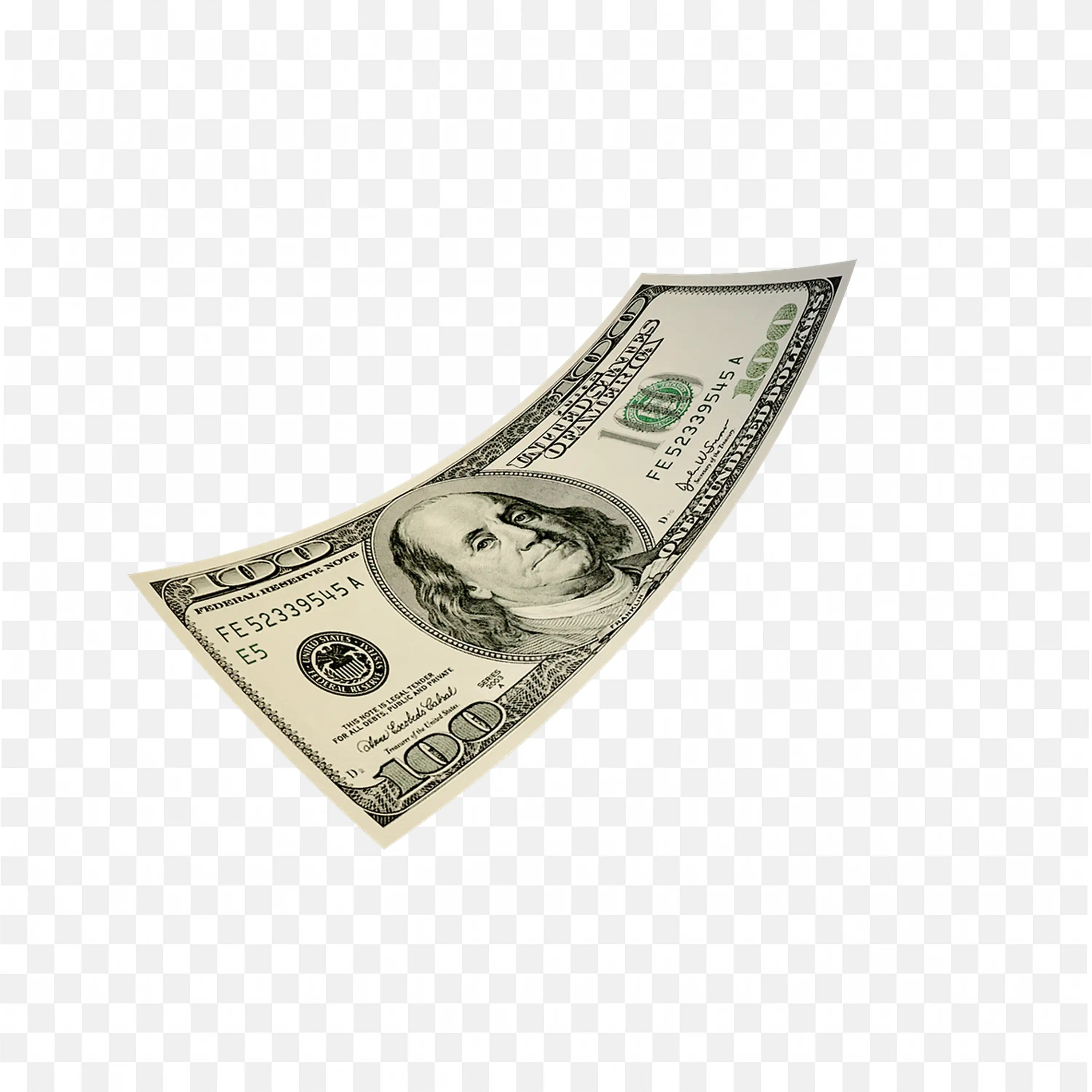 Curved 100 Dollar Bill Image on Transparent Background Png