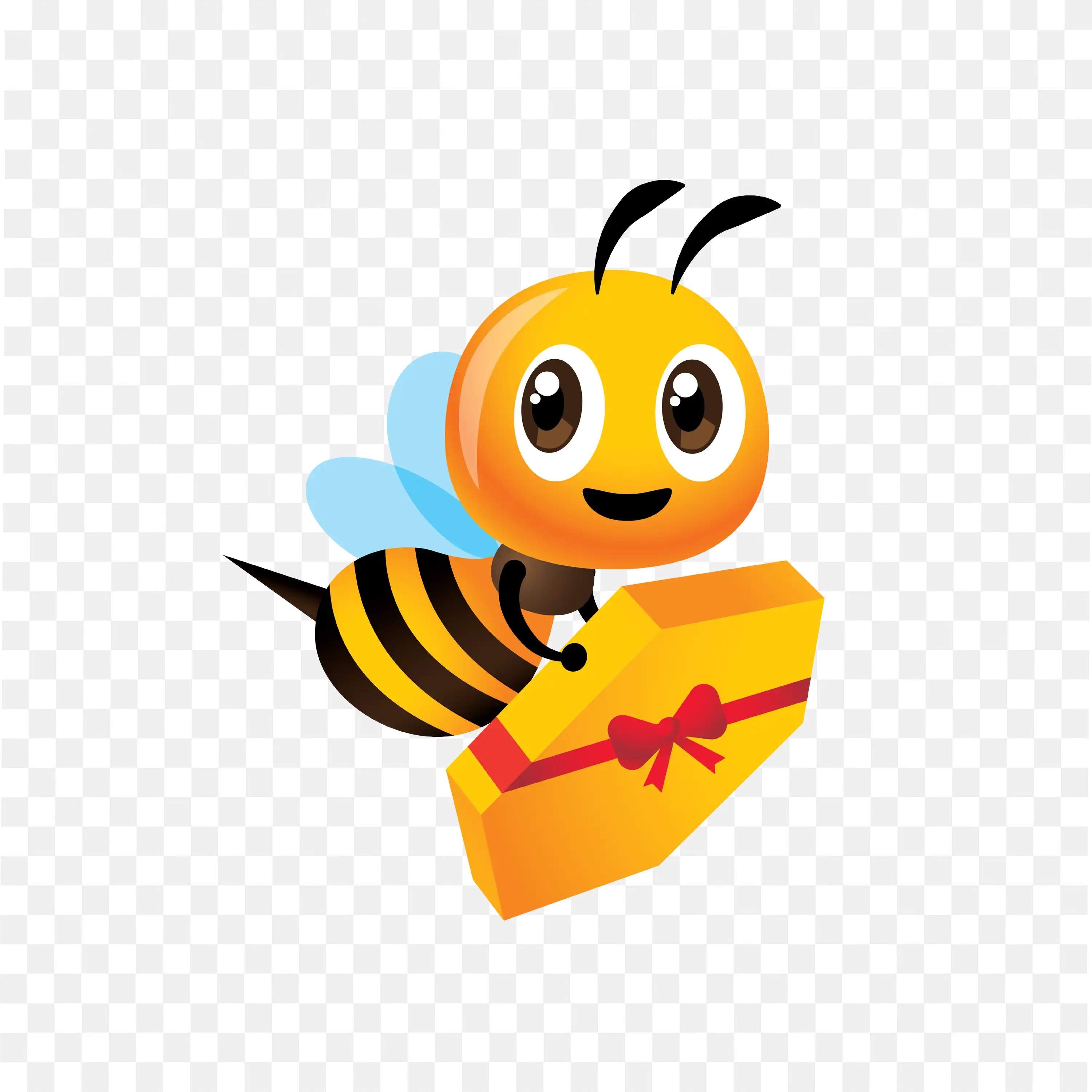 Cute Cartoon Bee Holding a Gift Box Download Free Png Image
