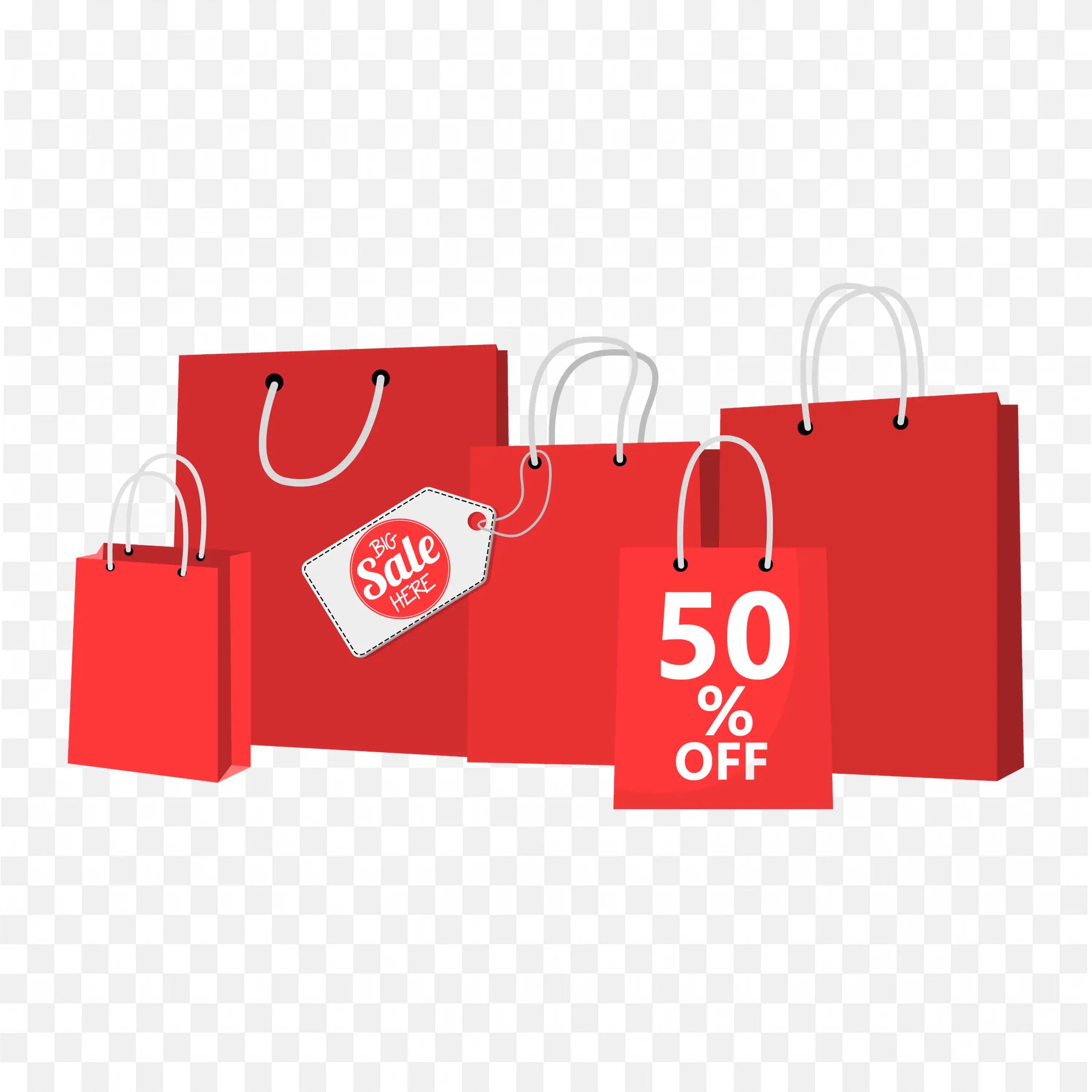 Five Handbags with Big Sale Here and Fifty Percent Offer Png