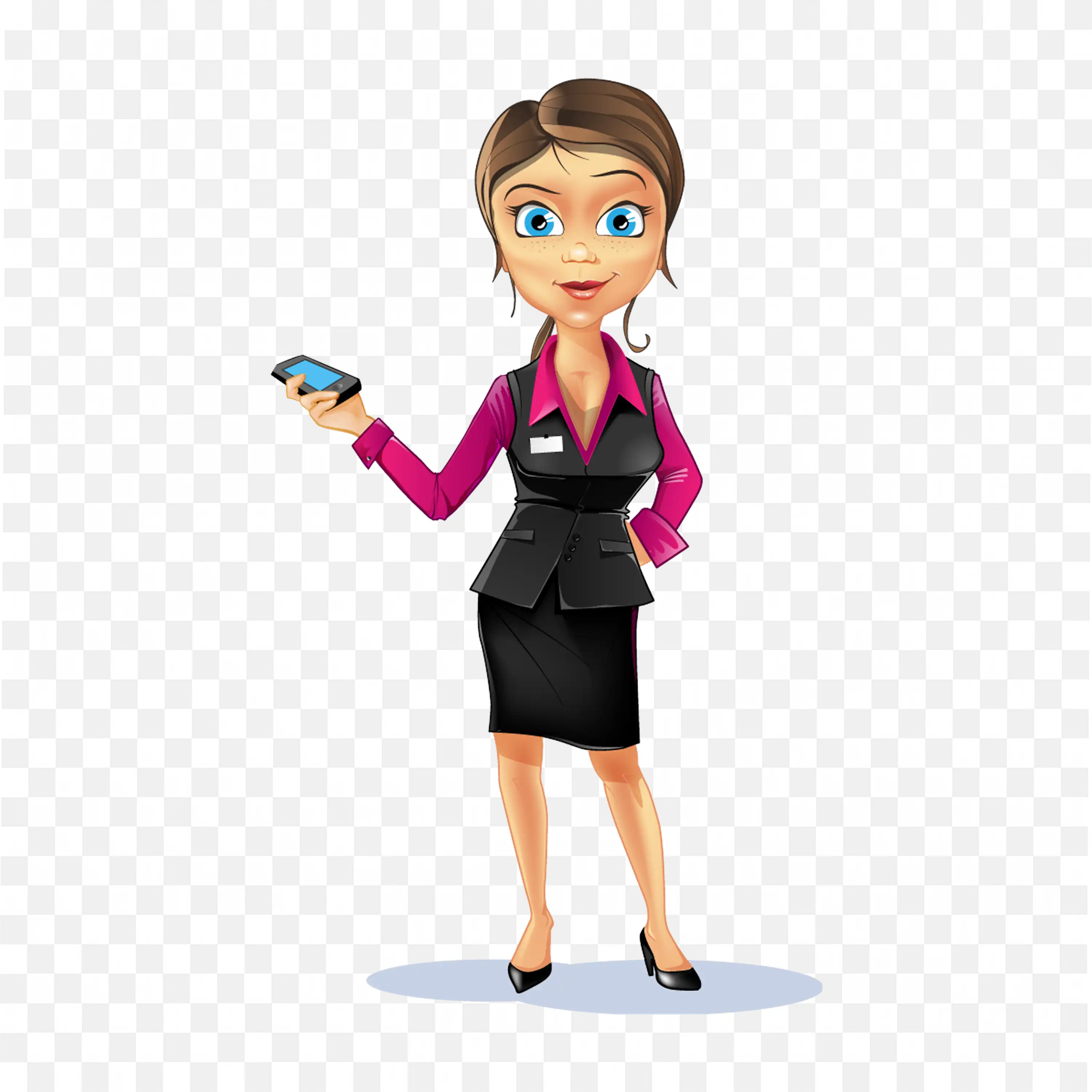 Girl with Black and Pink Colour Dress Showing a Phone Png