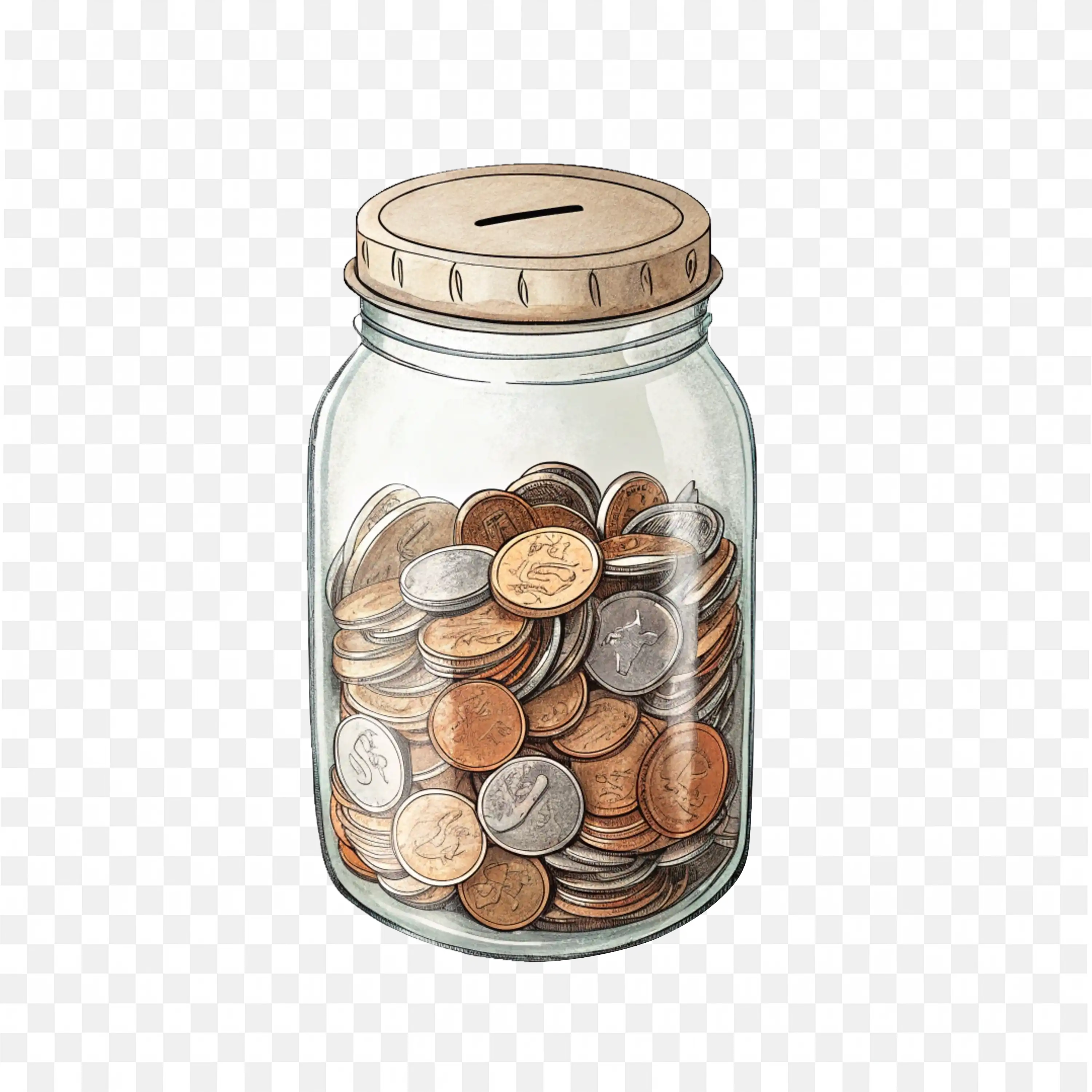 Glass Jar Used As a Piggy Bank with Full of Coins Free Png