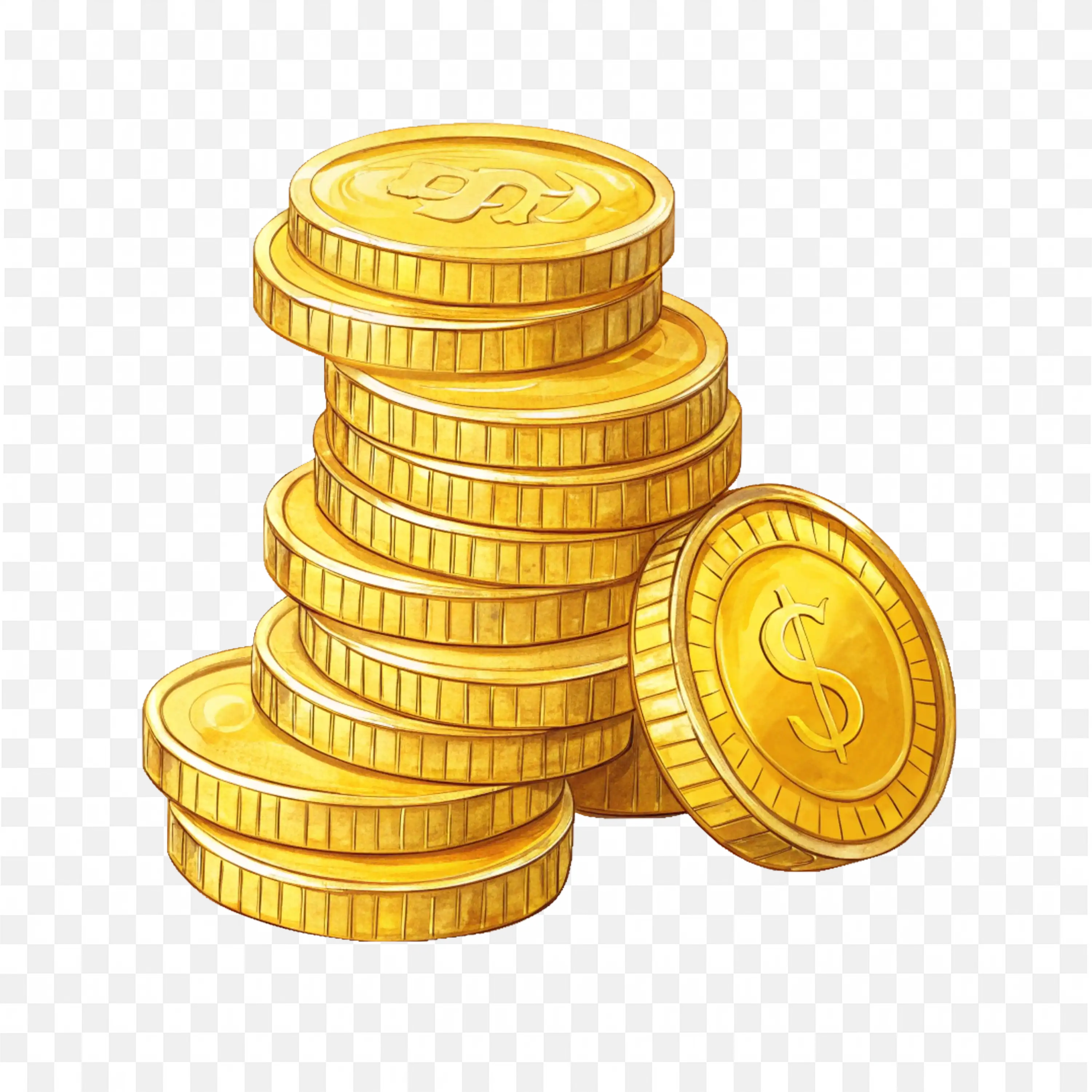 Gold Coins with Dollar Signs for Savings and Value Png