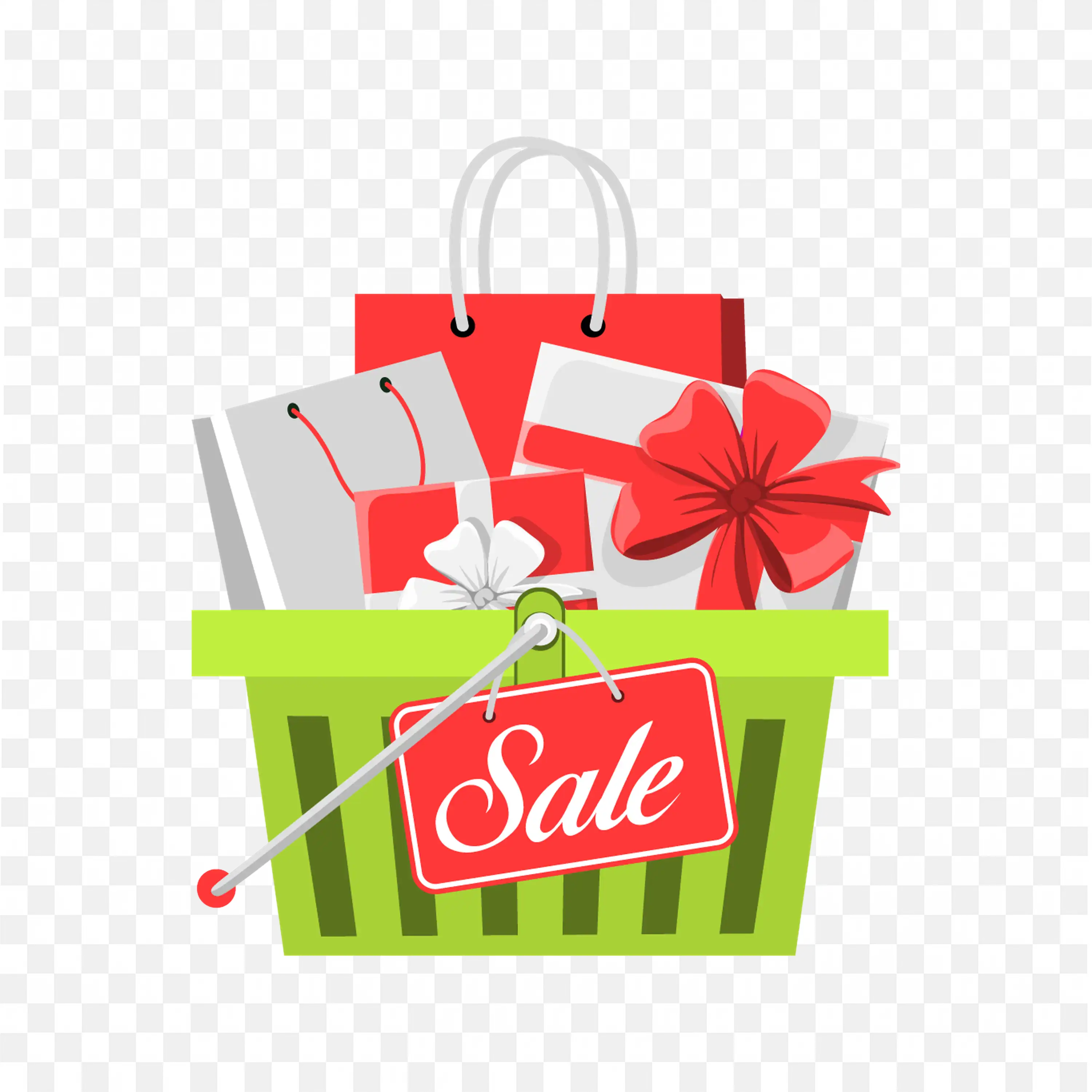 Green Colour Sale Box with Handbags and Gifts Free Png