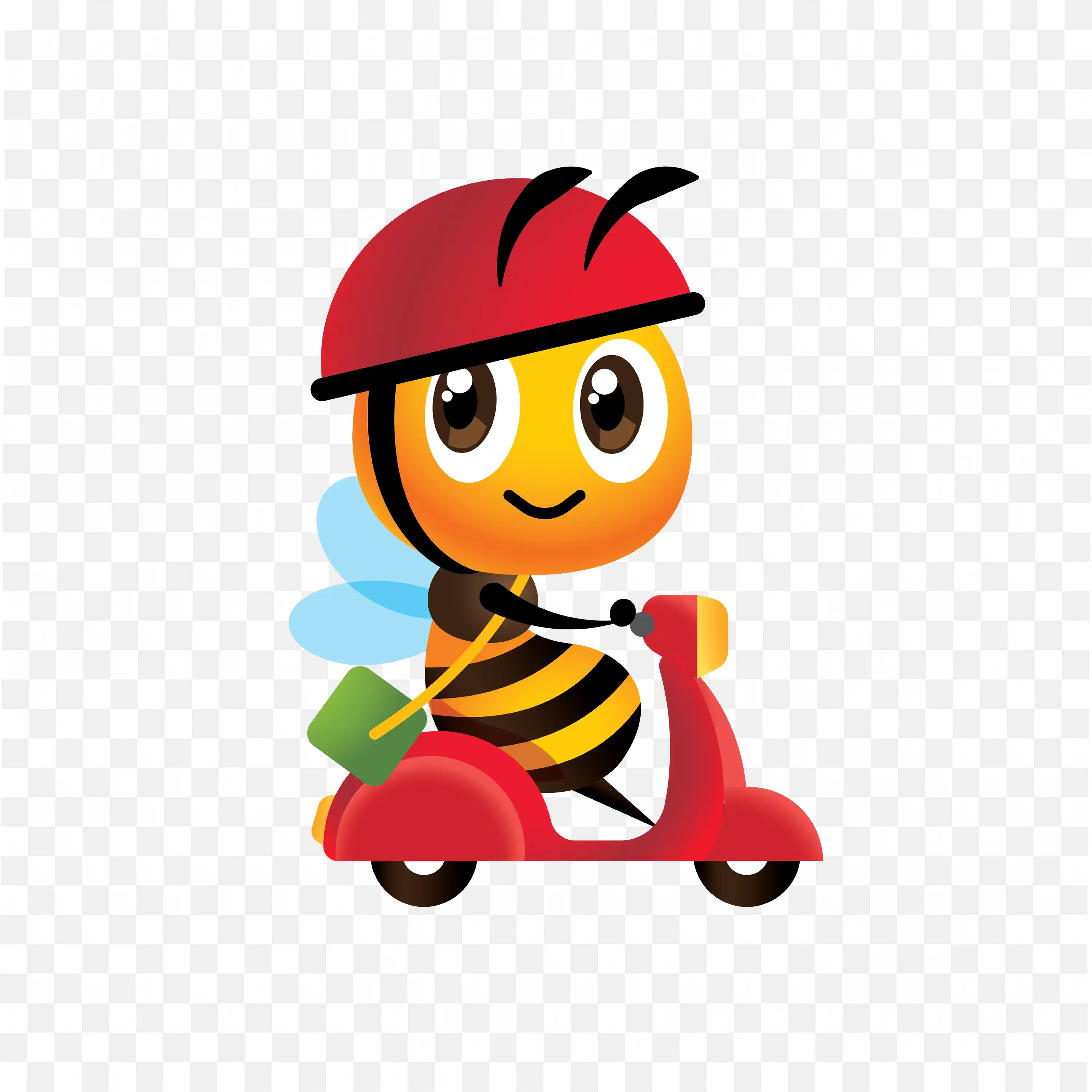 The Honey Bee is Driving a Bike with Helmet and Bag Png
