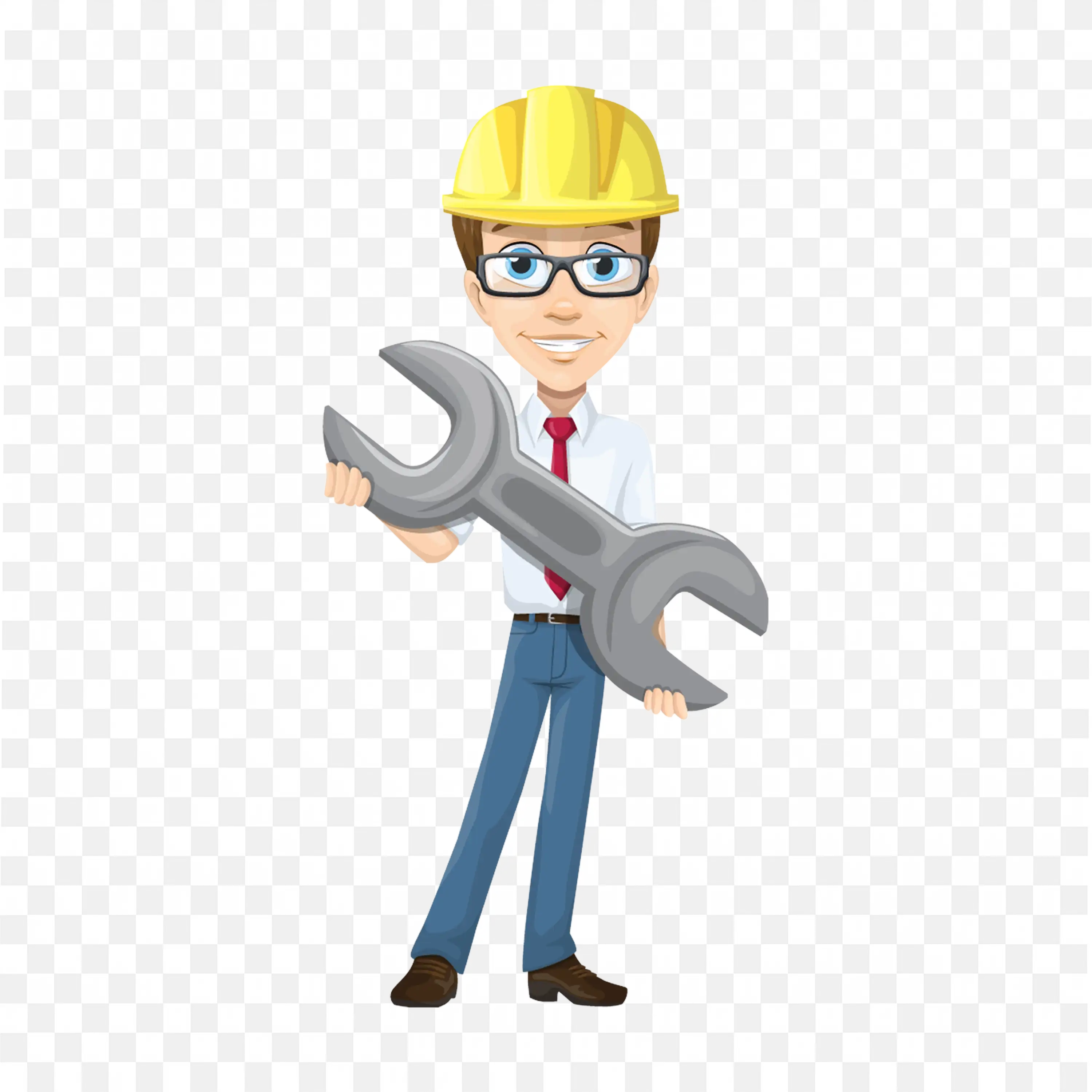 A Man with Big Sized Spanner with a Yellow Helmet Free Png