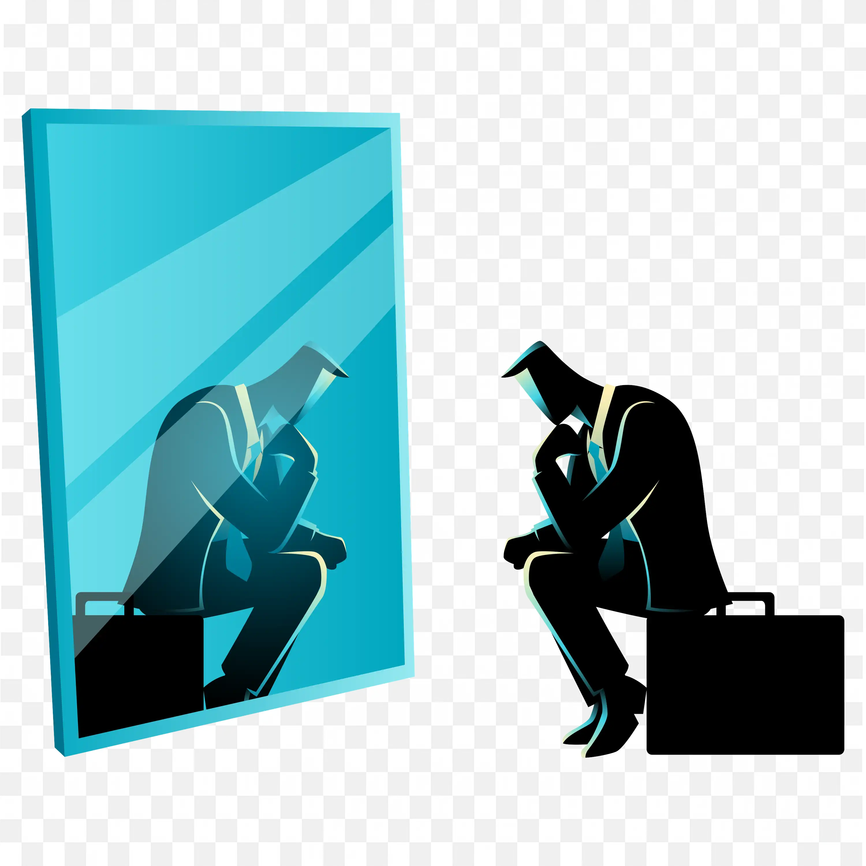 A Man with Office Outfit Sitting on Briefcase HD Png Image