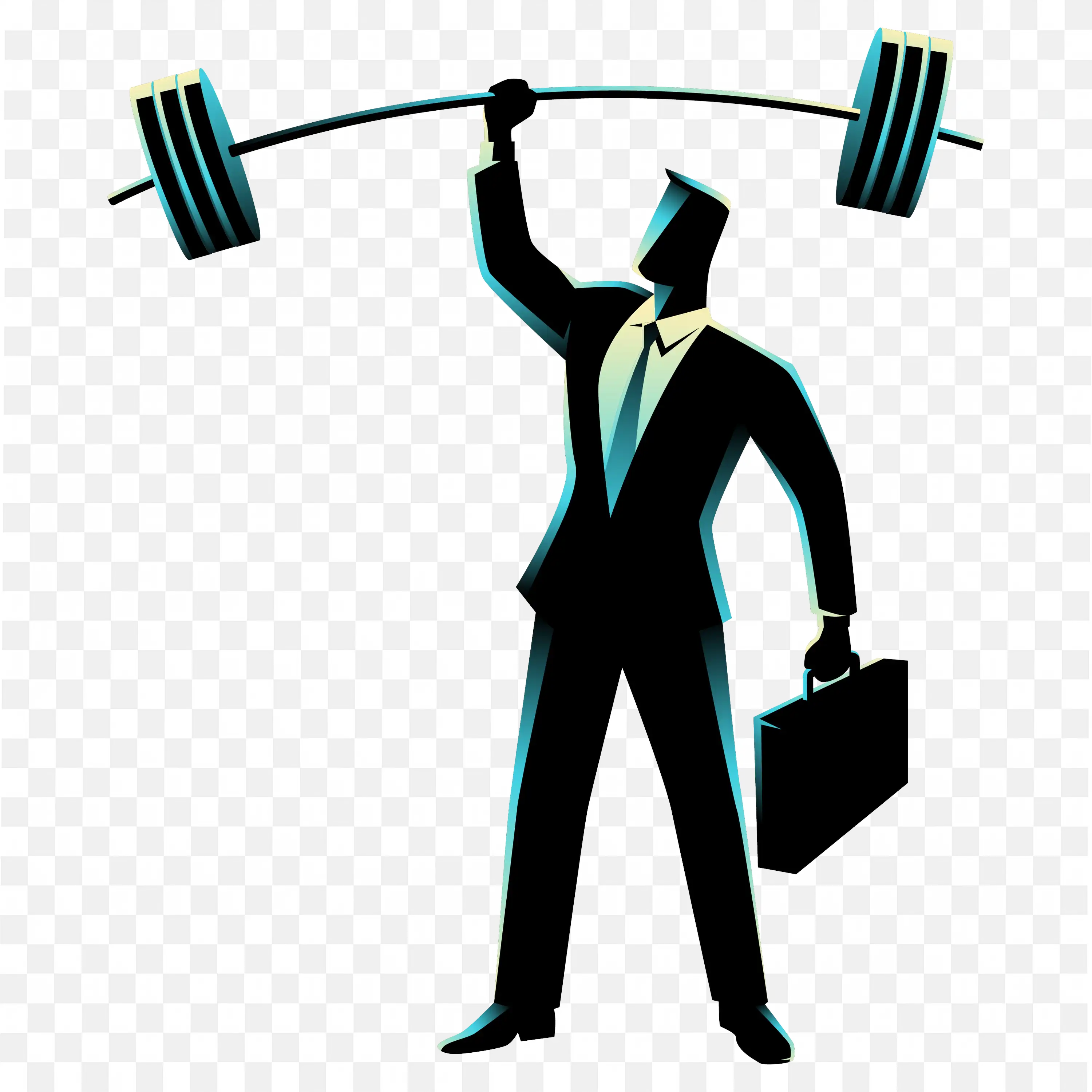 Manager with Briefcase and Weightlifting Powerful Corporate