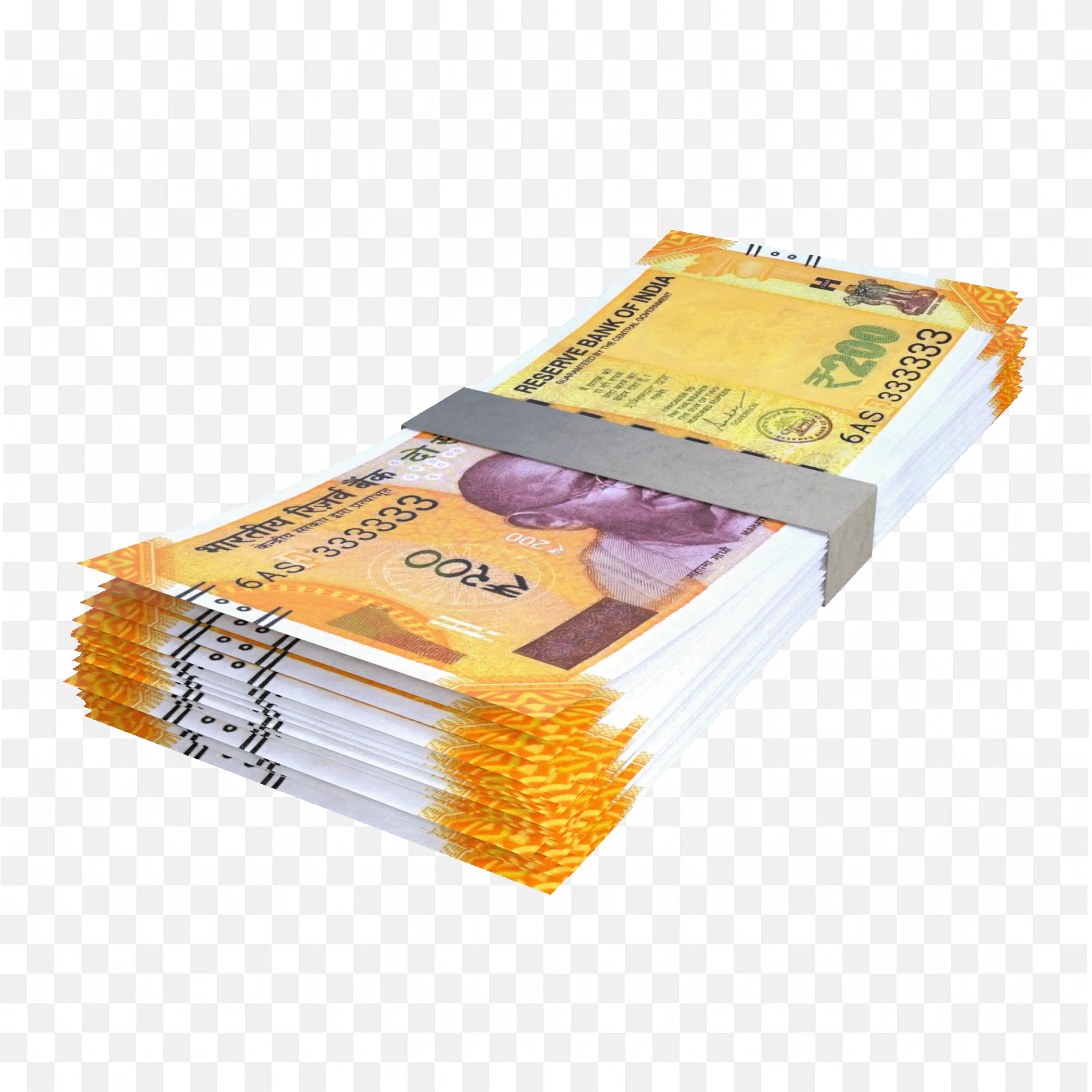 A Neat Stack of Indian 200 Rupee Notes Bundled Together Png
