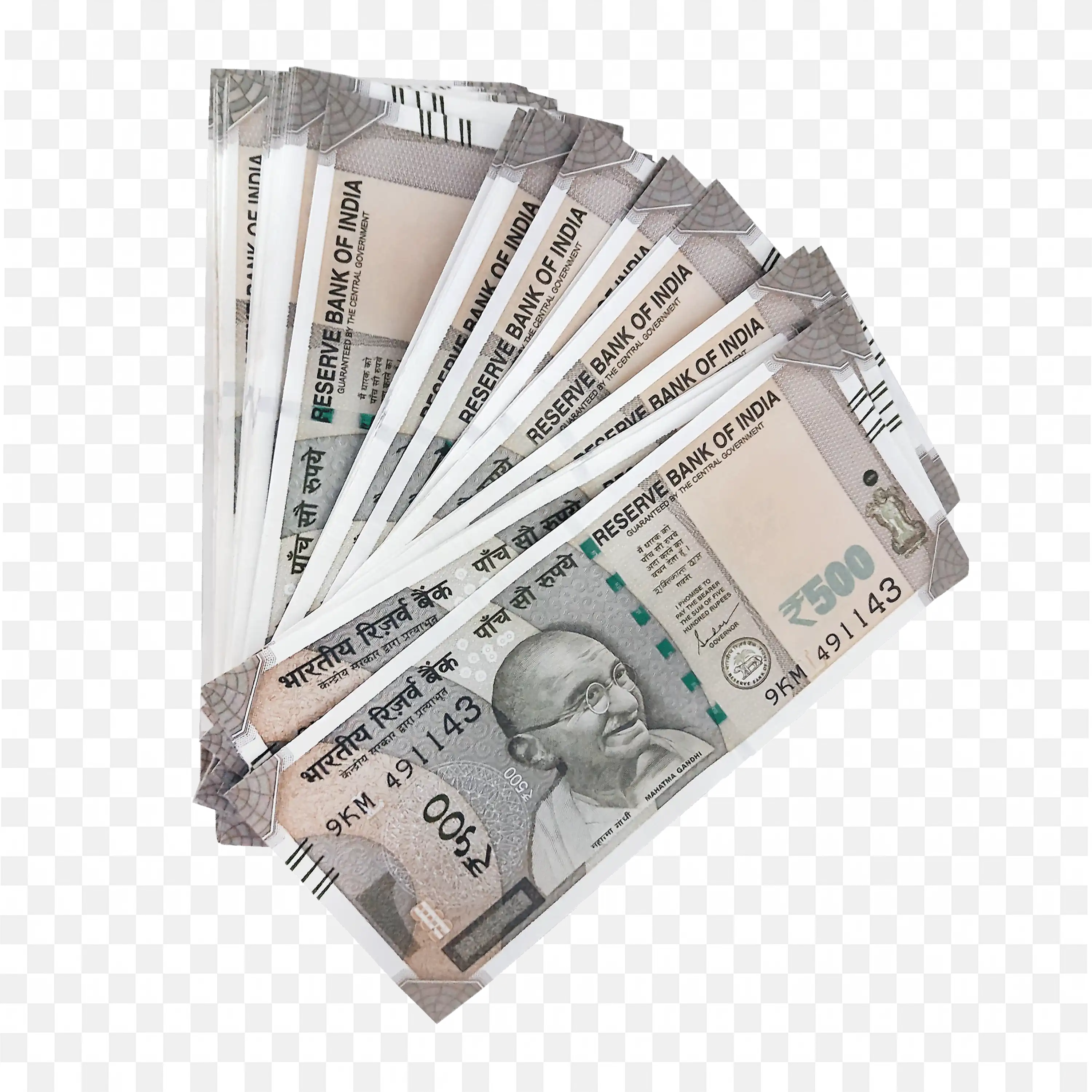 A Neat Stack of Indian 500 Rupee Notes Laying Out Clearly