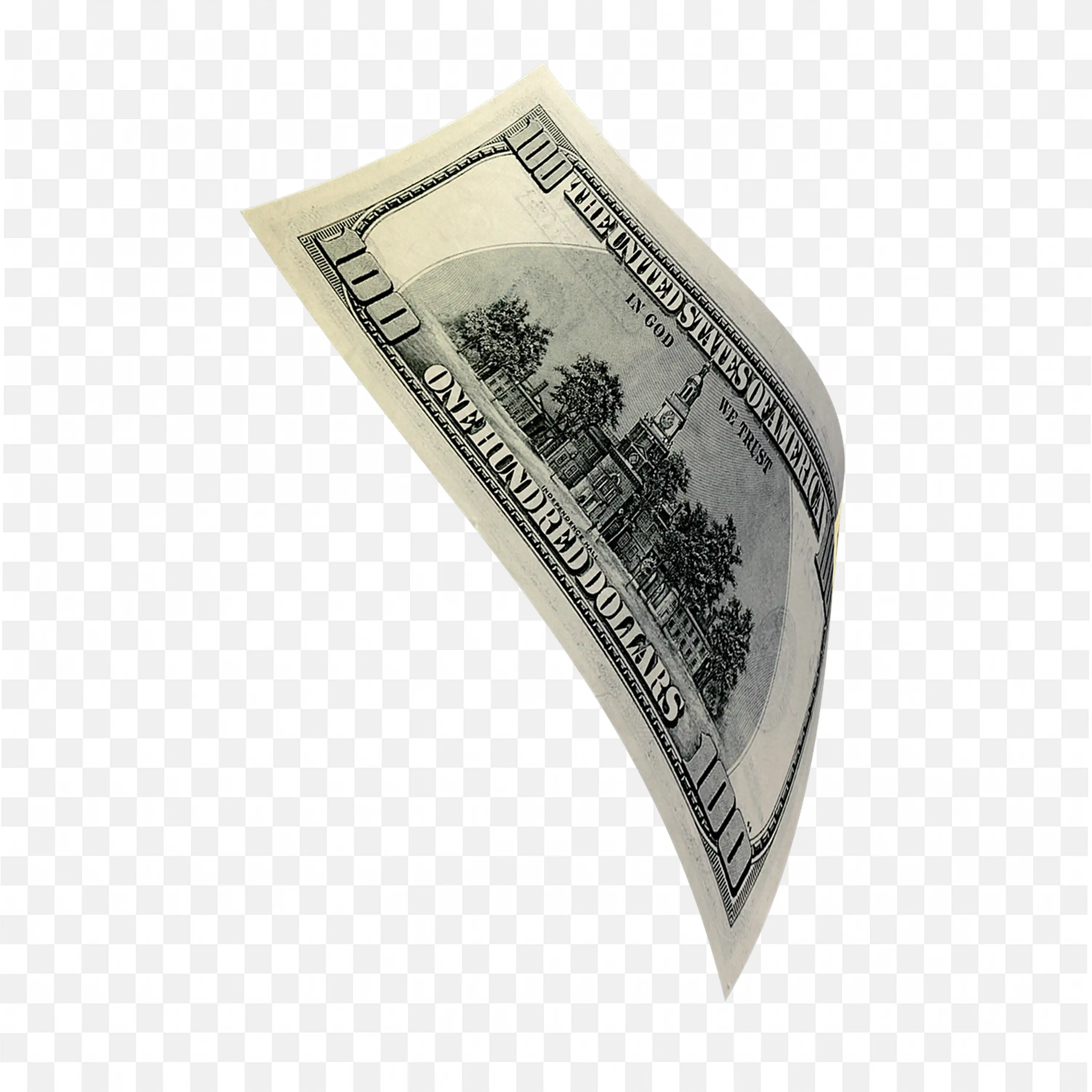 One Hundred Dollar Bills with Curved Back View Free Png