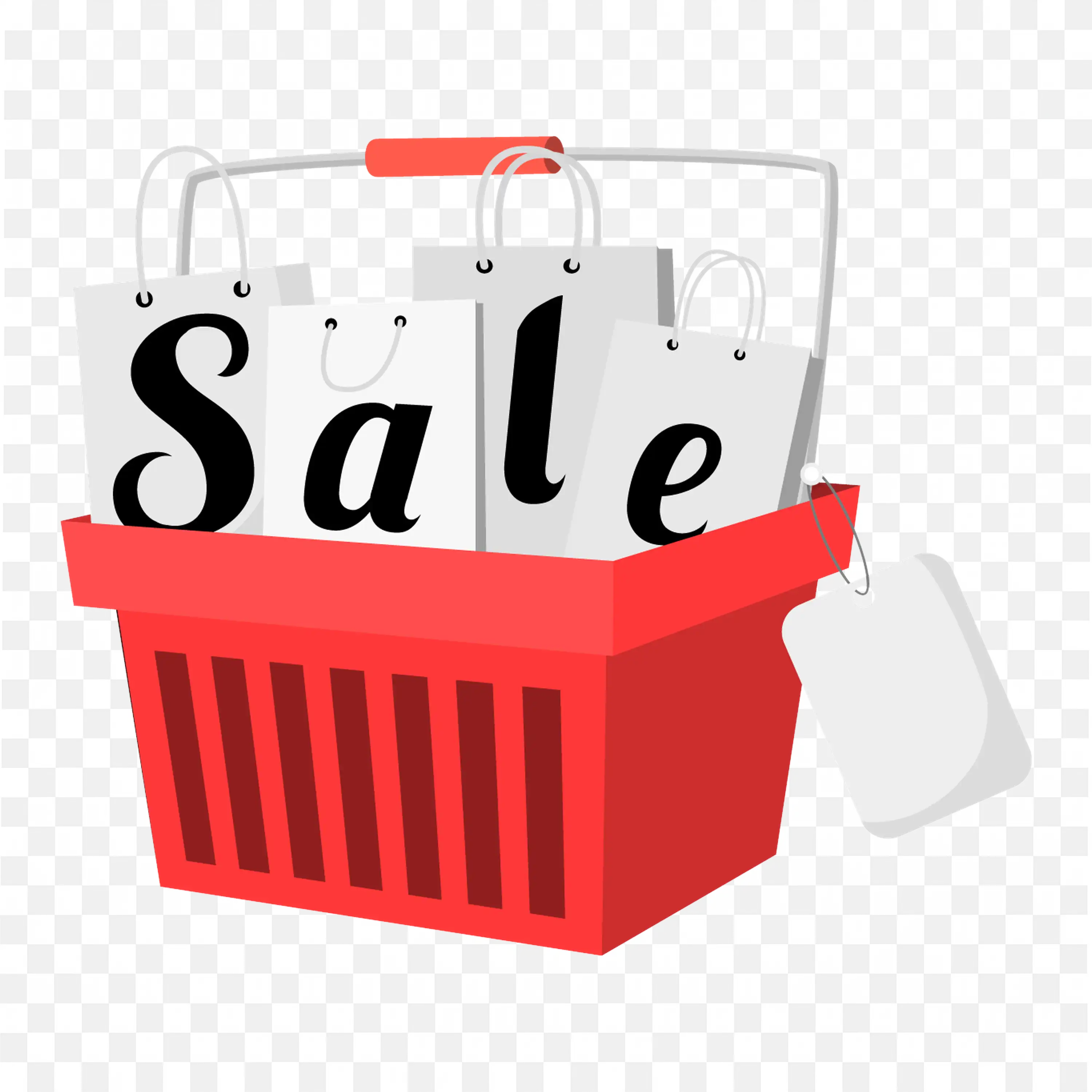 Sale Basket In Red Colour with Tags Download Free Png