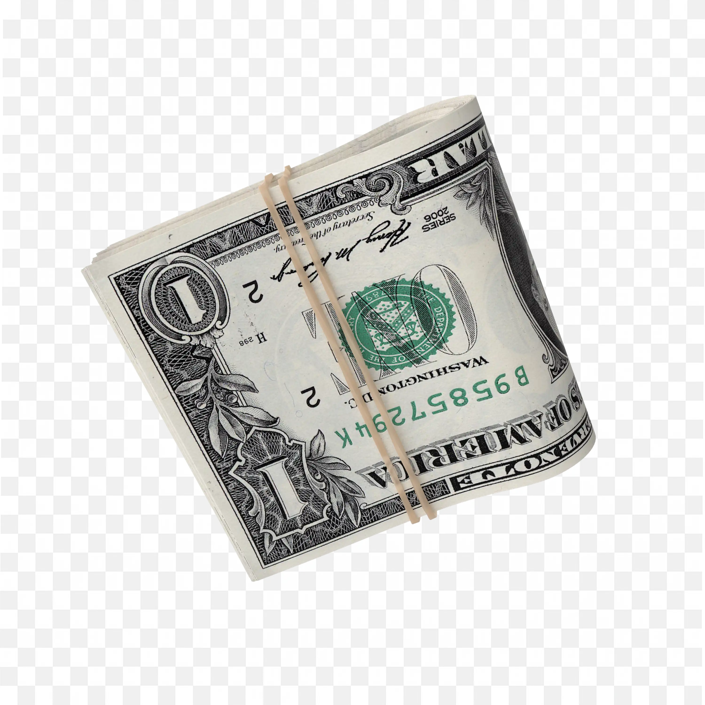Stack of One Dollar Bills Secured with Rubber Bands Png