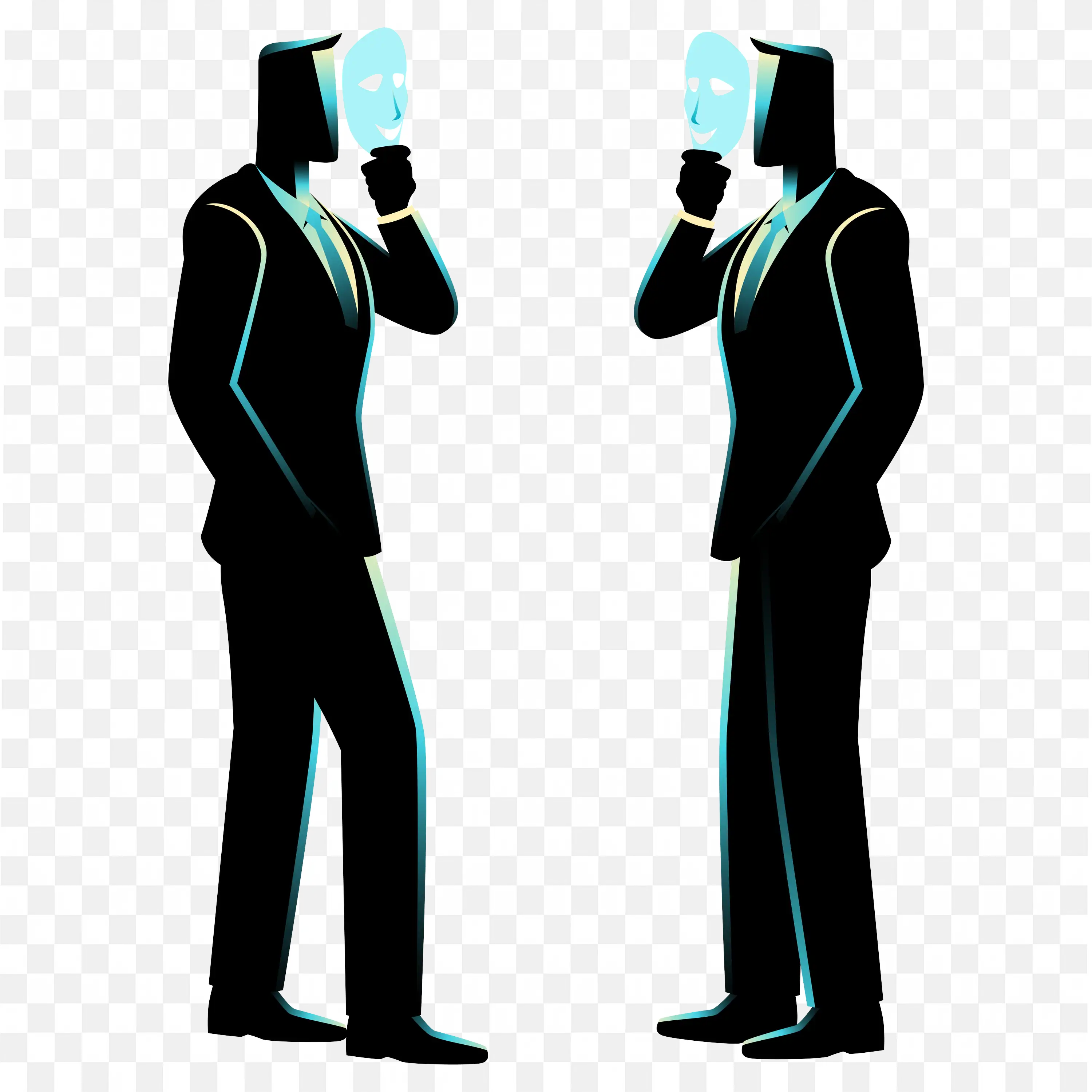 Two Business Figures Wearing Masks Facing Each Other Png