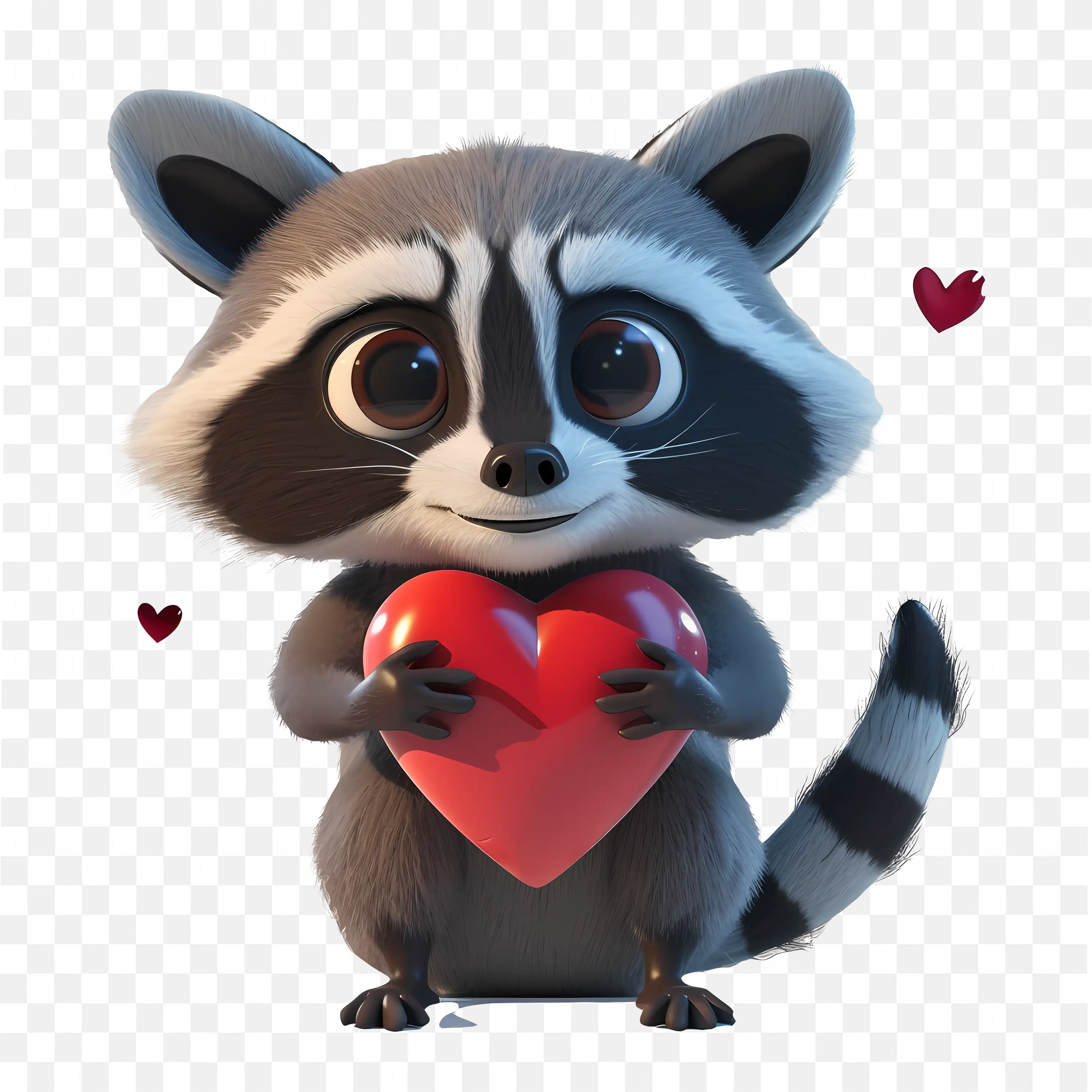 Adorable Raccoon Holding a Big Red Heart with Love