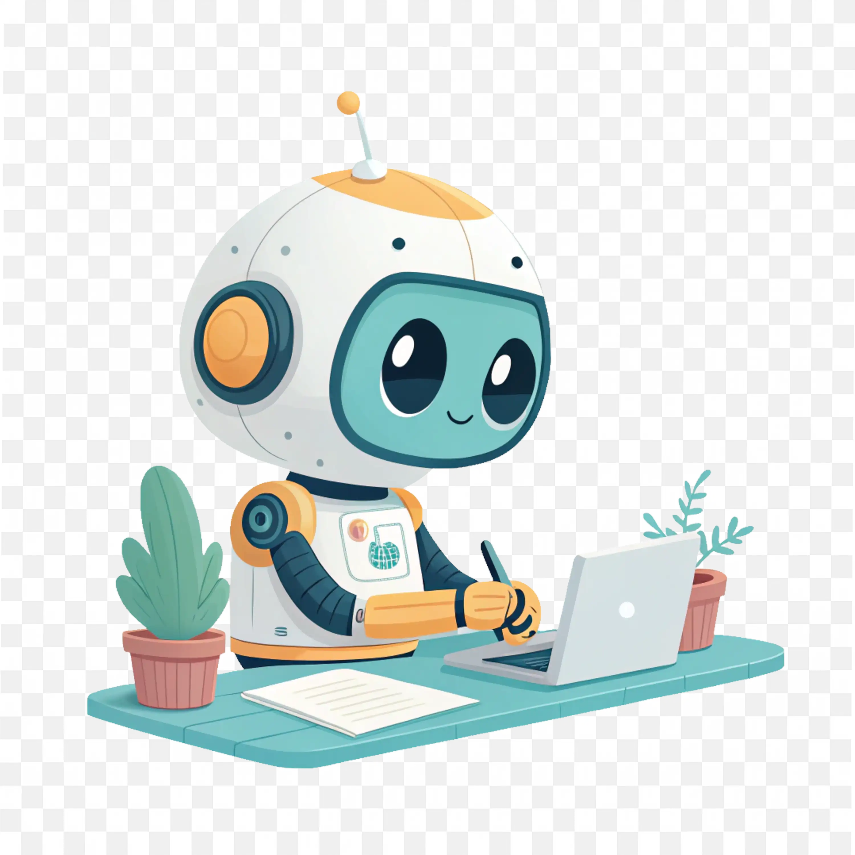 Ai Robot Typing on Laptop Png Image Download