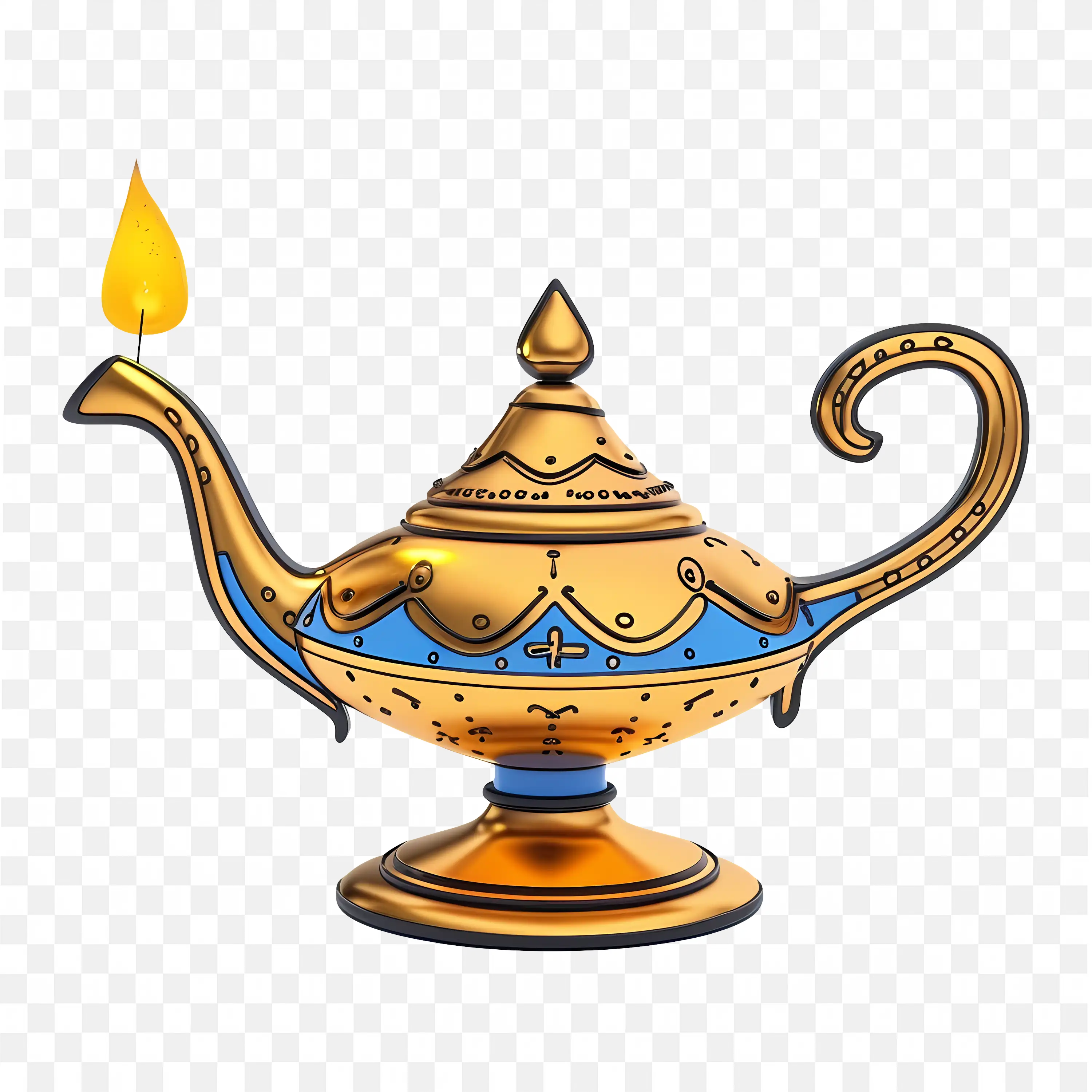 Aladdin Lamp Genie Png Gold and Blue Color Illustration