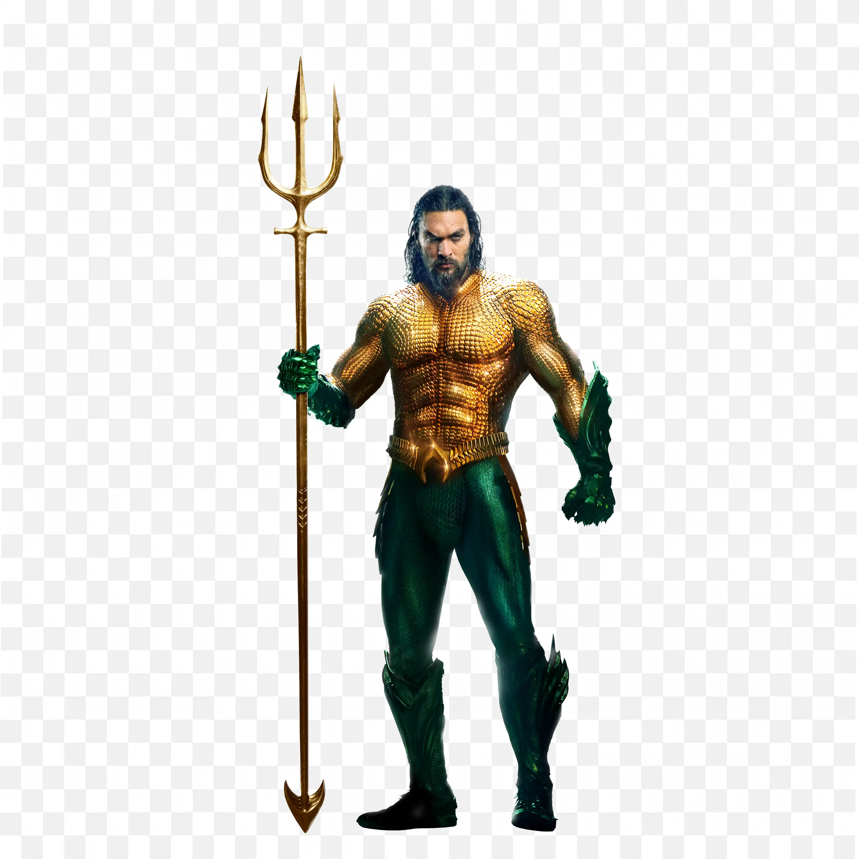 Angry Aquaman with Long Hair Holding Weapon