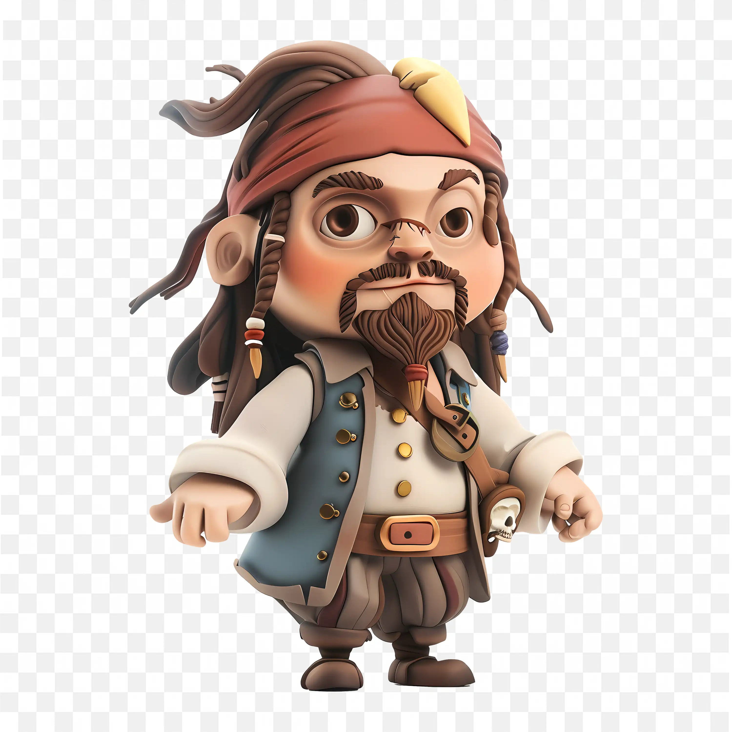 Cute Baby Captain Pirate of Carrebian Character with Beard and Bandana